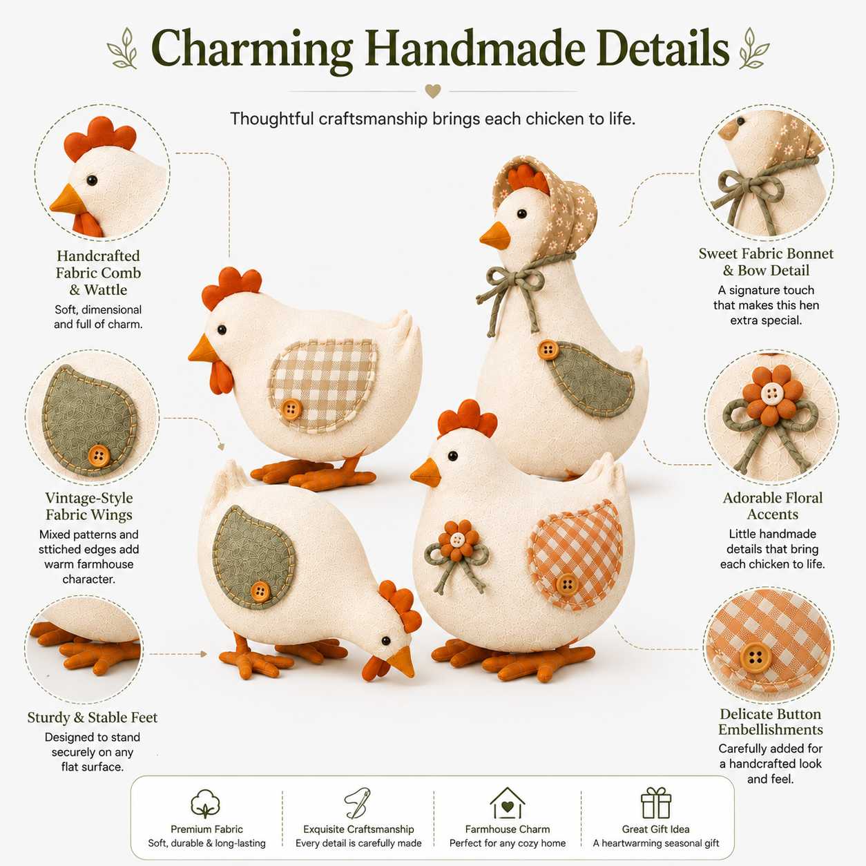 Harvest Hen & Rooster Fabric Doll Set – 4-Piece Fall Farmhouse Decor 🐔🍂