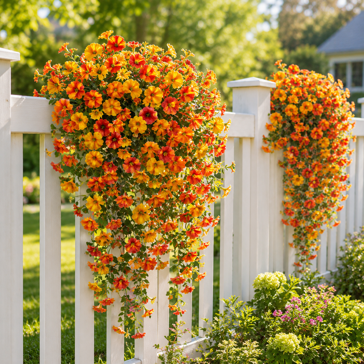 4 Bunch Artificial Hanging Flowers , Faux Petunia Hanging Plants for Outdoor Indoor Decor——Flower basket not included