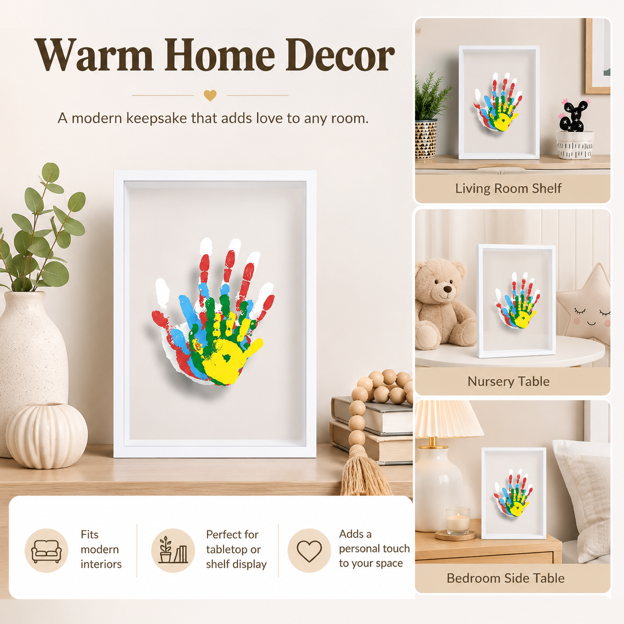 Family Handprint Set, Including 4 Handprint Slots And 6 Colors, Souvenir Frame, Handprint, Family Gift,Father's Day Gift,Mother'S Day Gift,Non-Toxic Pigment