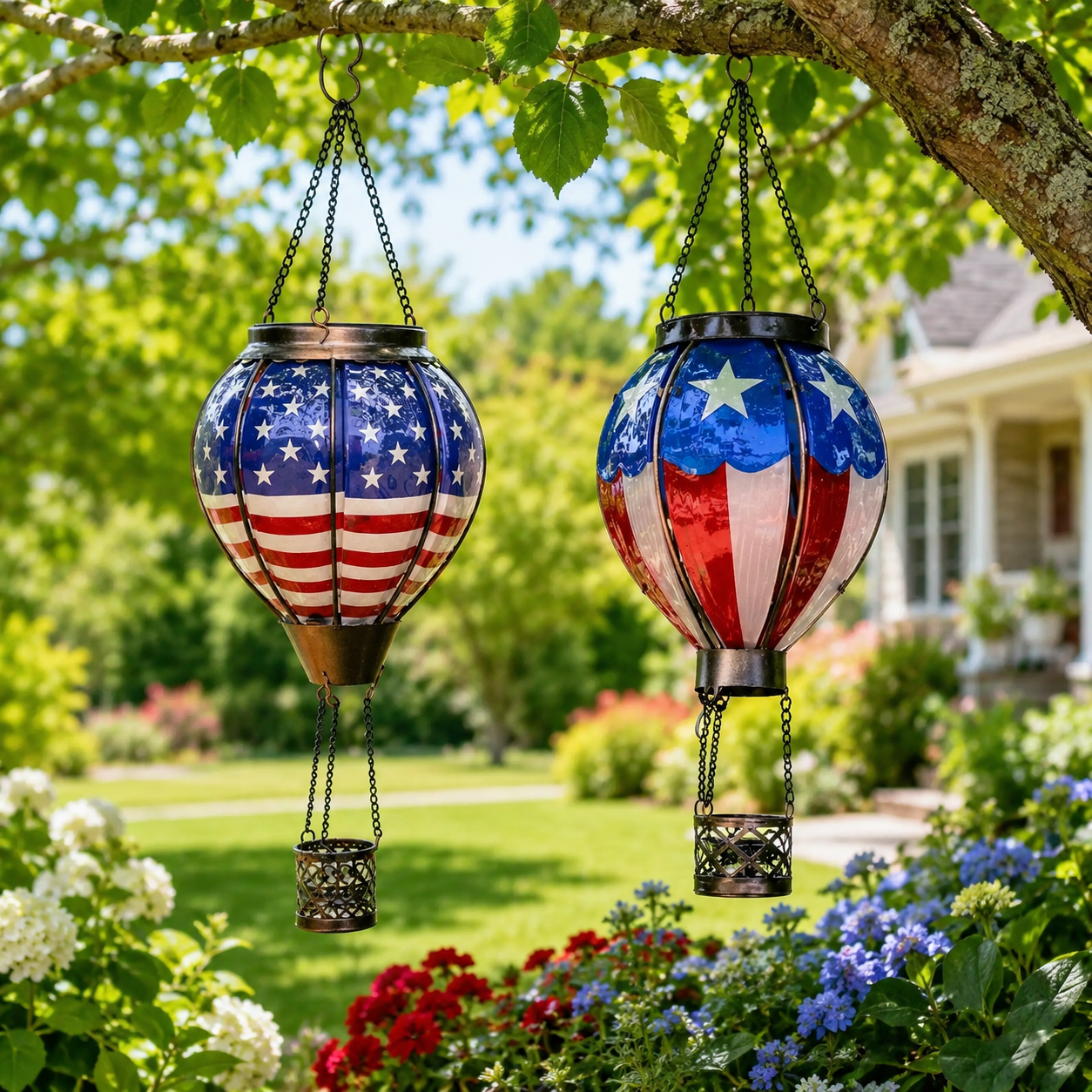 Patriotic Hot Air Balloon Solar Hanging Lantern