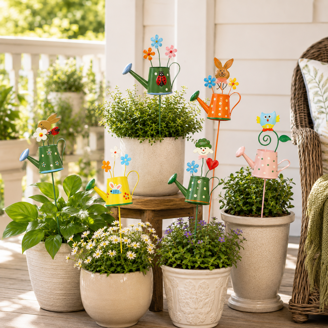 🌼 6-Piece Whimsical Watering Can Plant Stakes