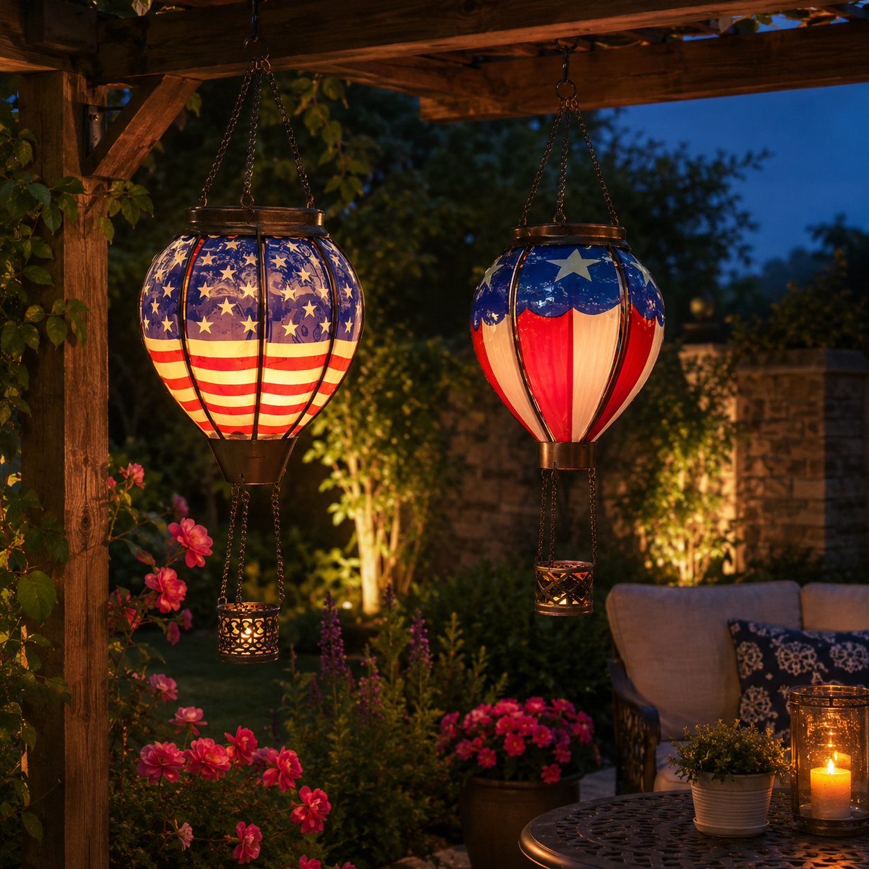 Patriotic Hot Air Balloon Solar Hanging Lantern