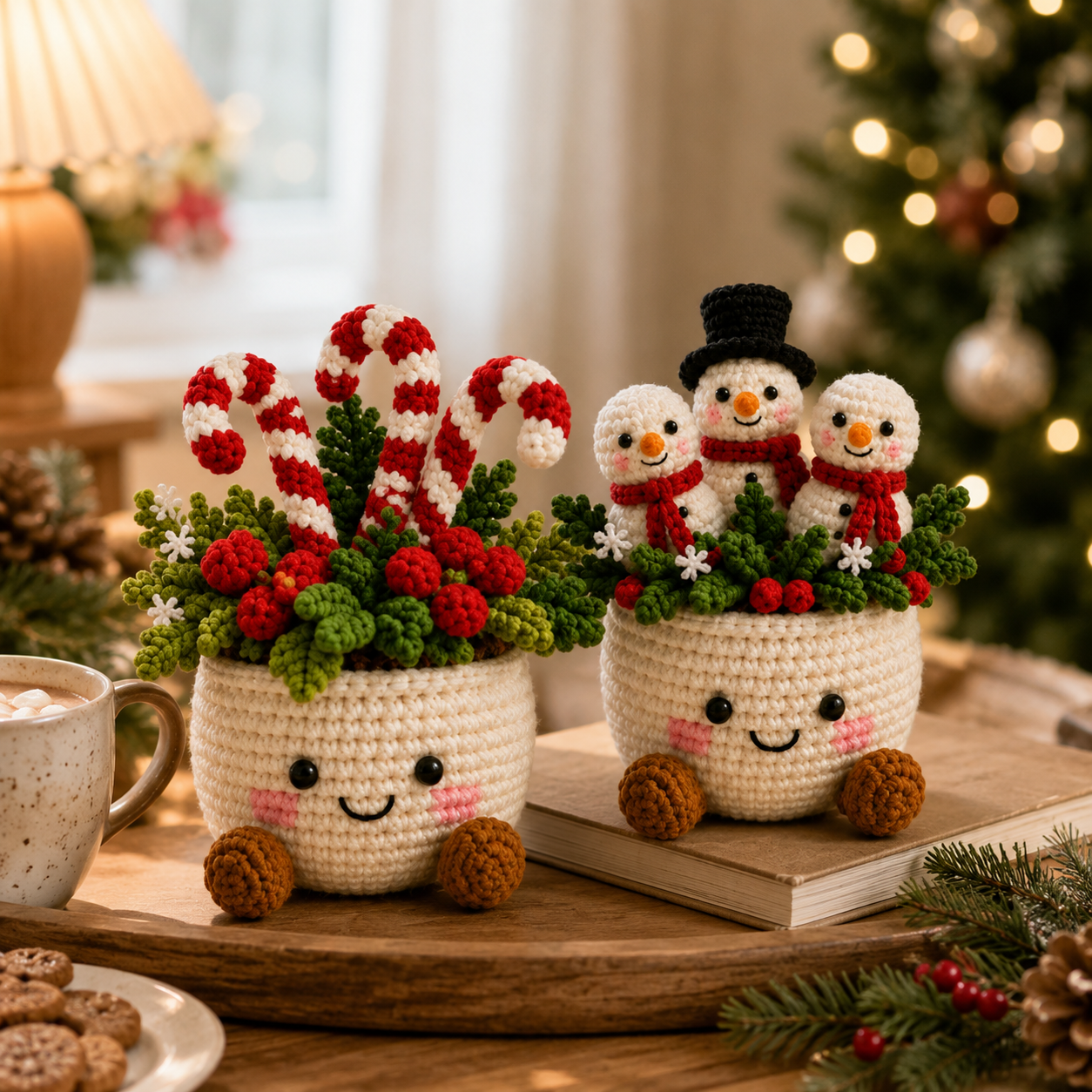 Handmade Crochet Christmas Potted Decor