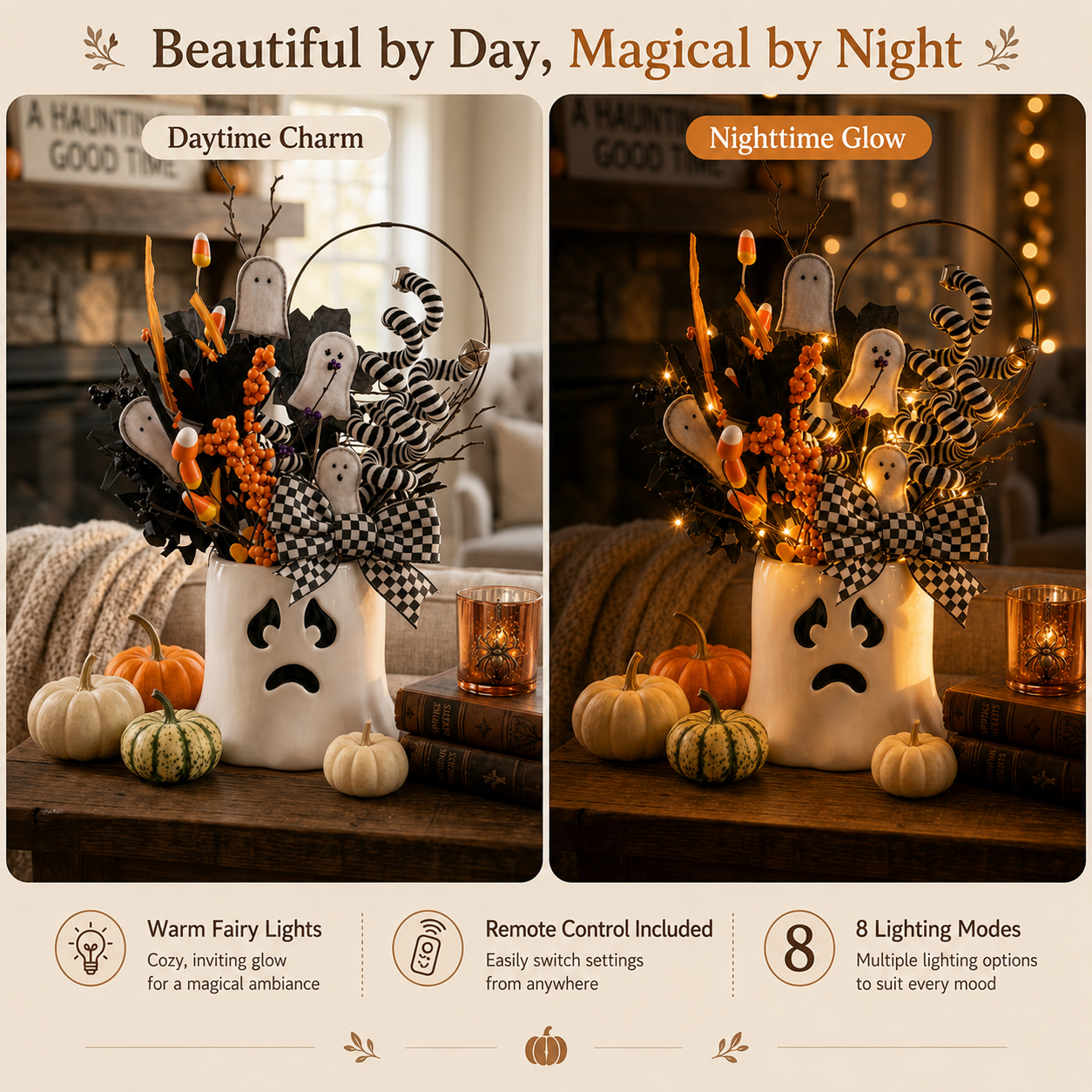 Whimsical Lighted Ghost Vase Halloween Centerpiece