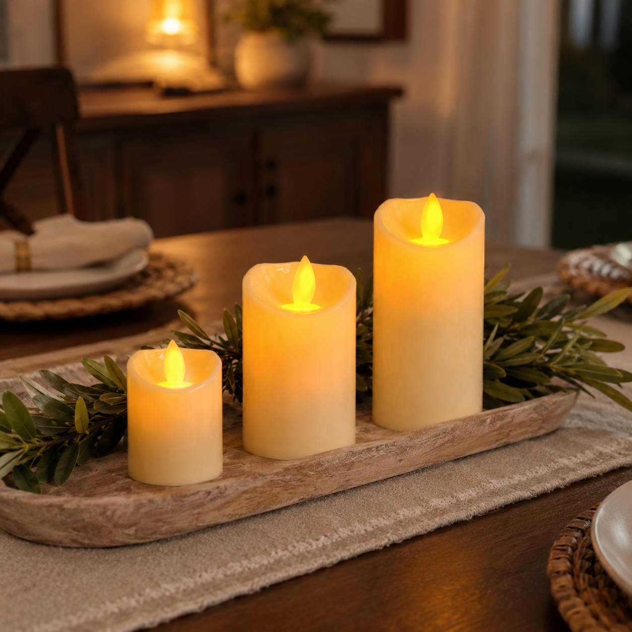 3 Pack Flameless LED Pillar Candles with Moving Flame