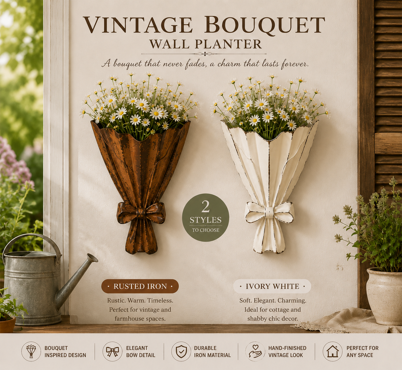Vintage Bouquet Metal Wall Planter 🌼