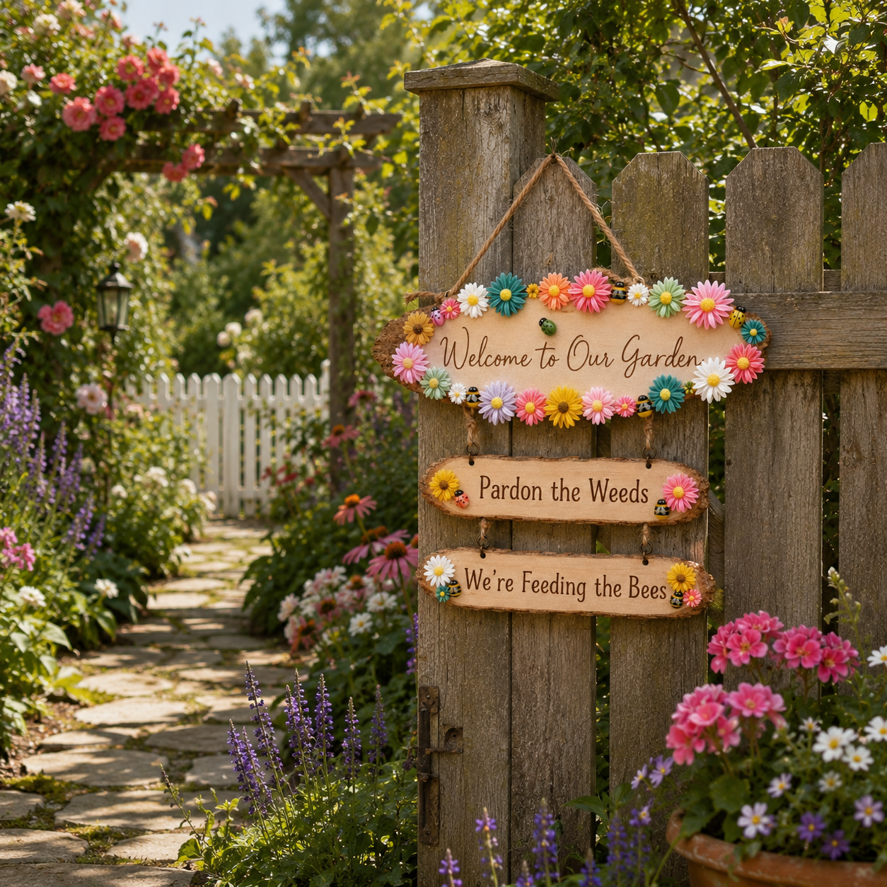Pardon the Weeds, We’re Feeding the Bees Garden Sign 🐝🌼