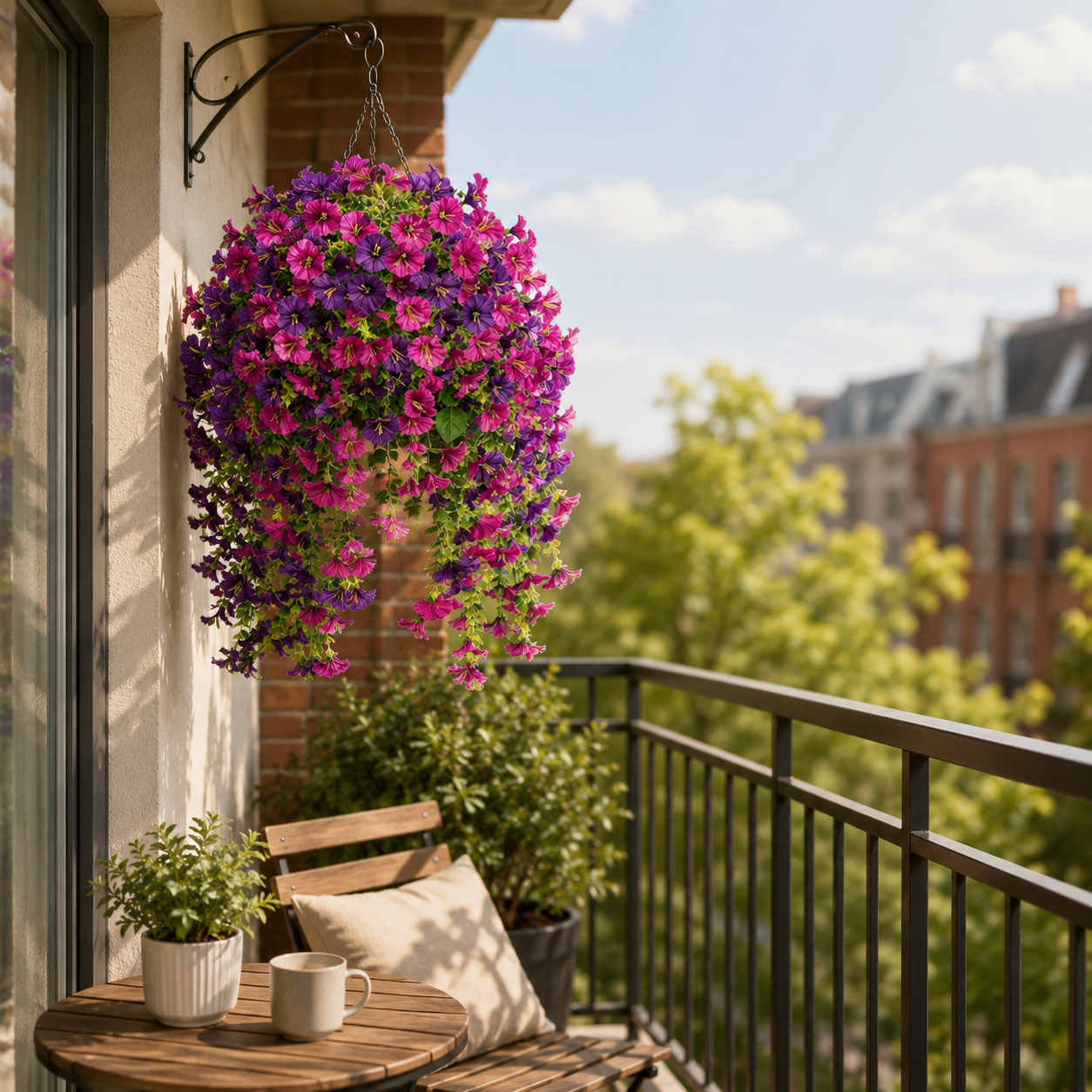 4 Bunch Artificial Hanging Flowers , Faux Petunia Hanging Plants for Outdoor Indoor Decor——Flower basket not included