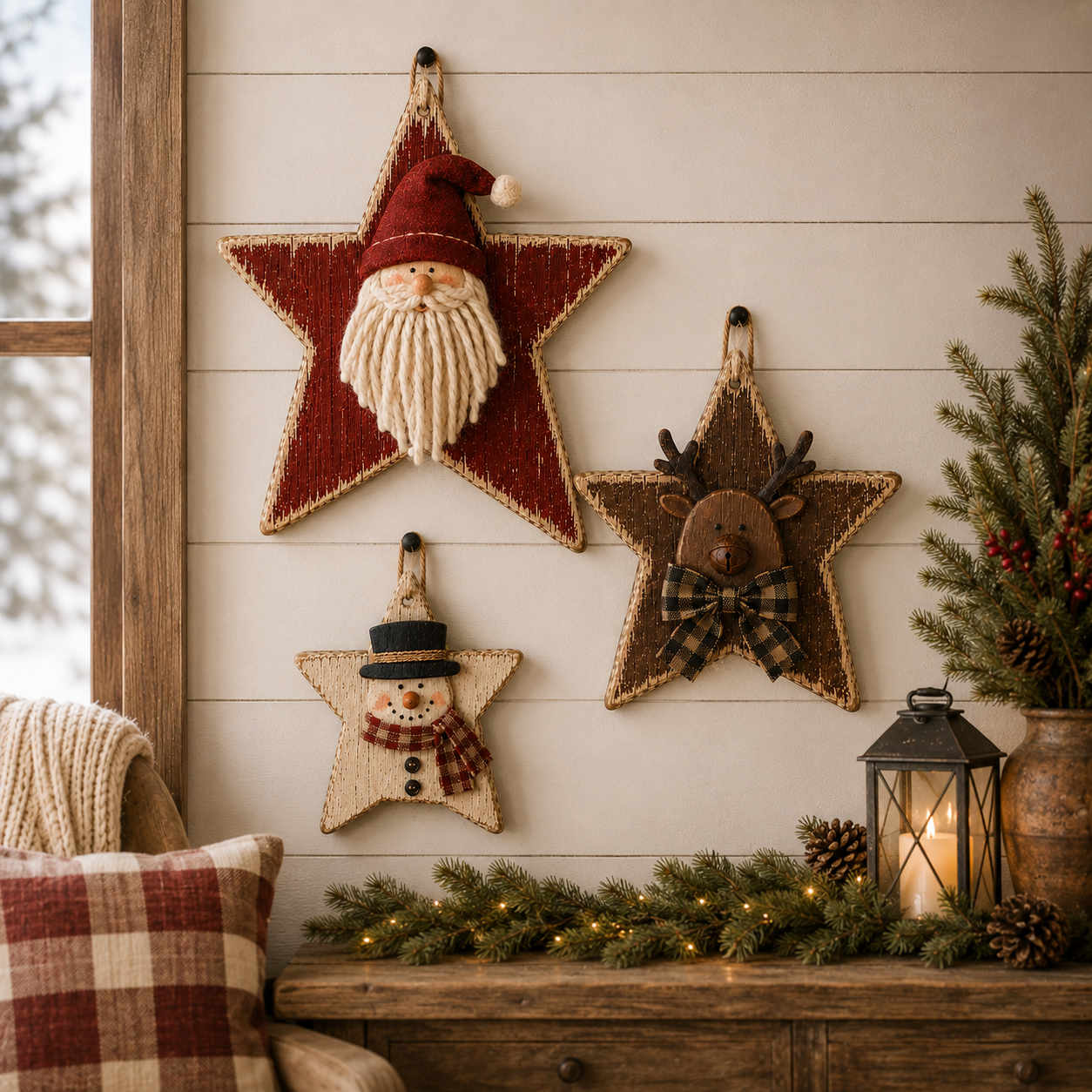 Rustic Seasonal Star Wall Decor Set – 3-Piece