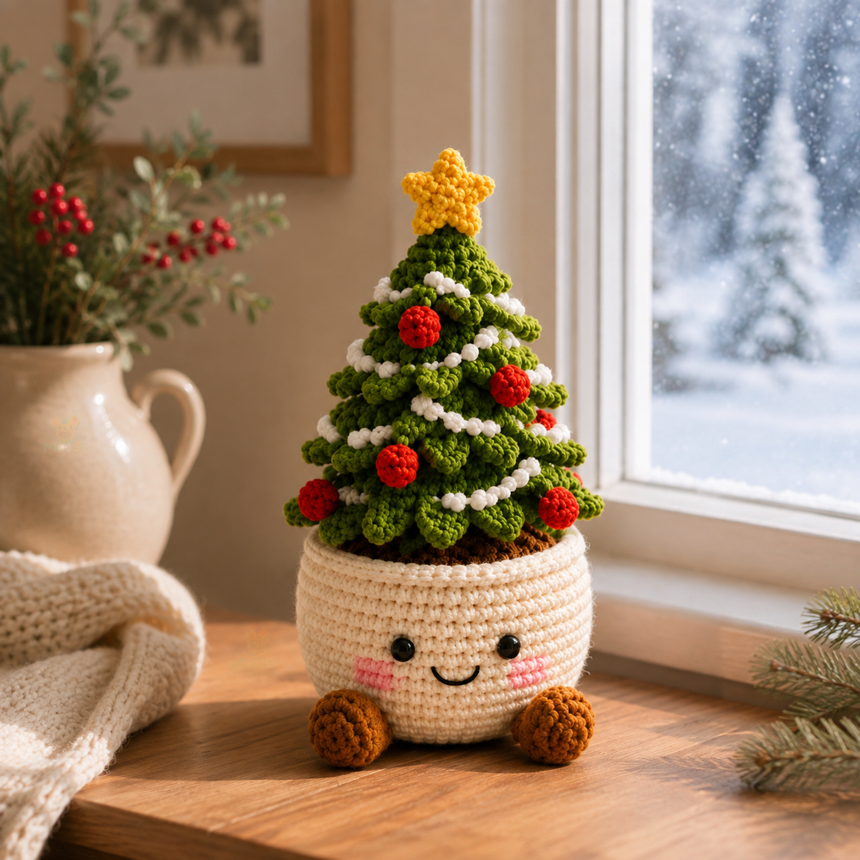 Handmade Crochet Christmas Potted Decor
