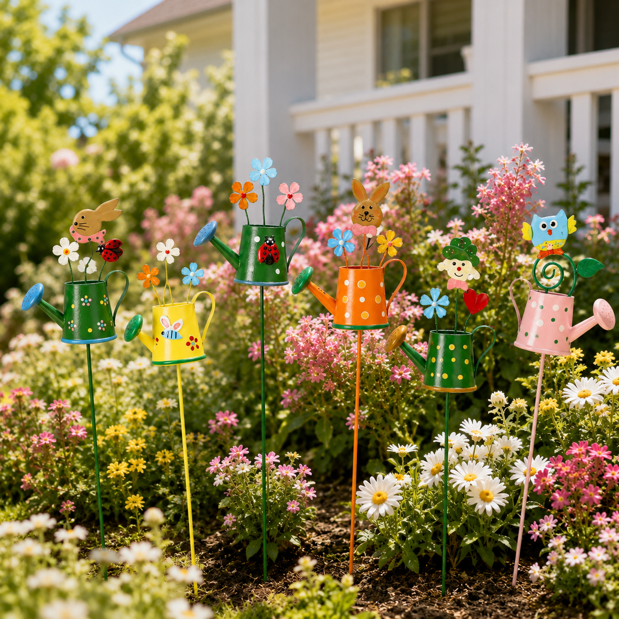 🌼 6-Piece Whimsical Watering Can Plant Stakes