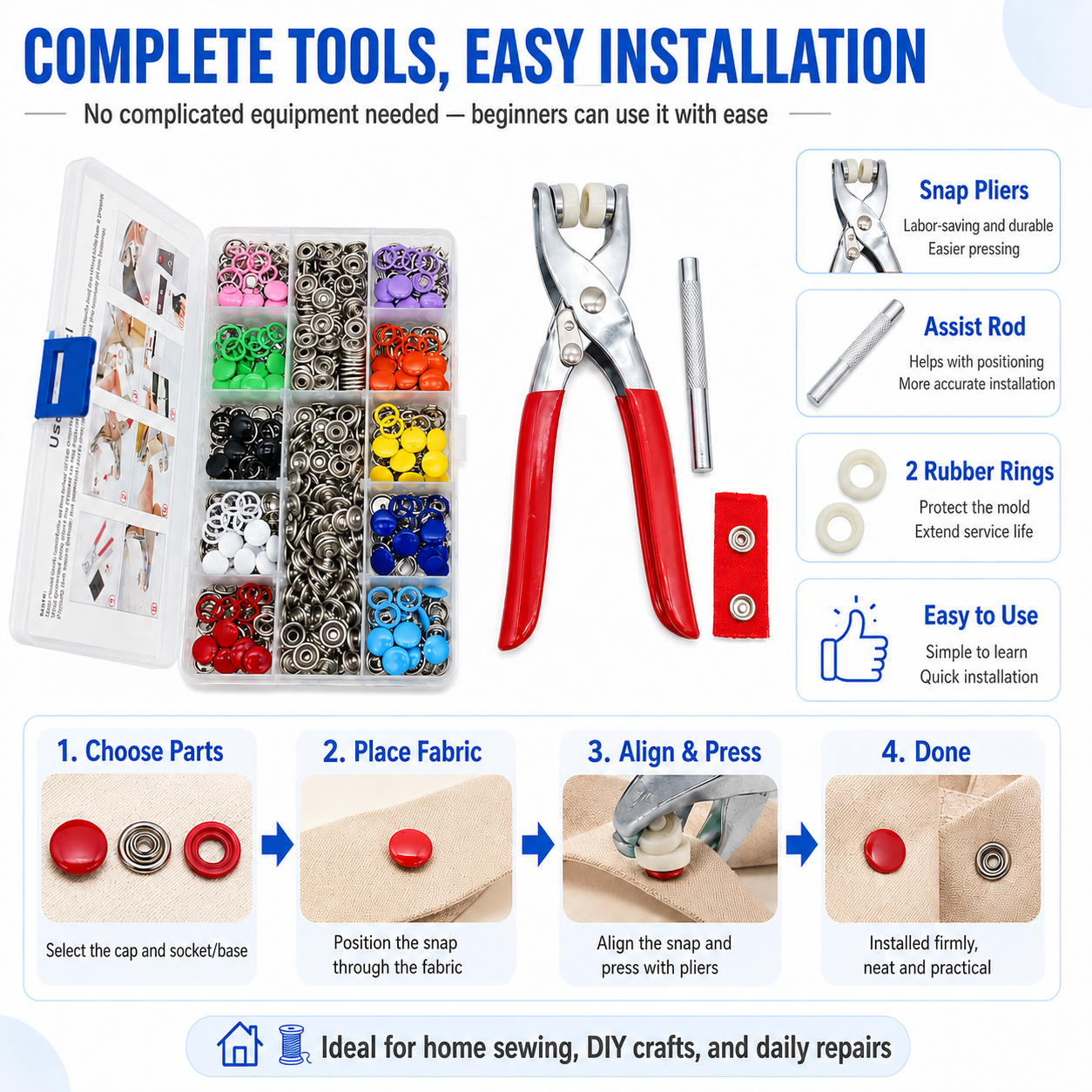 Colorful Snap Button Fastener Kit with Pliers