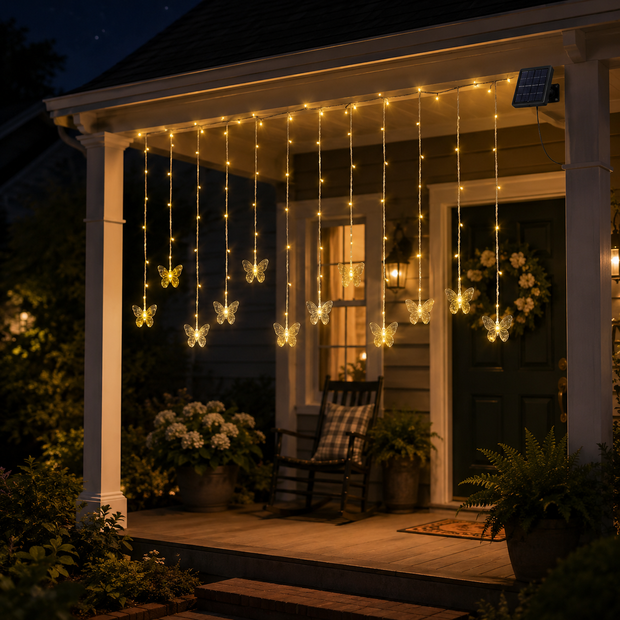 118.1 in Solar Butterfly Waterfall Curtain Lights 🦋✨ Warm White Outdoor Fairy Lights with Remote Control & 8 Lighting Modes