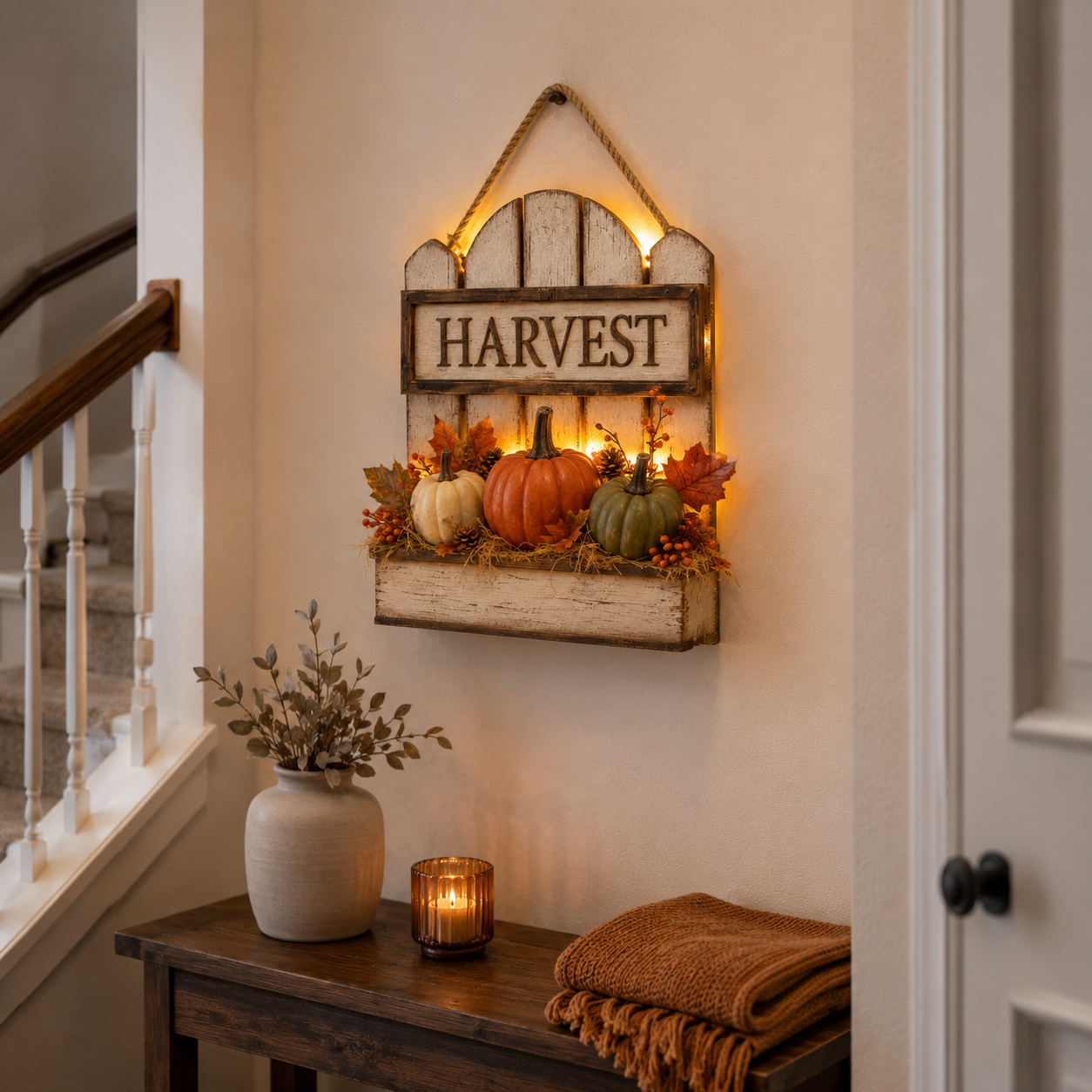 🍂 Rustic Light-Up Harvest Pumpkin Wall Décor