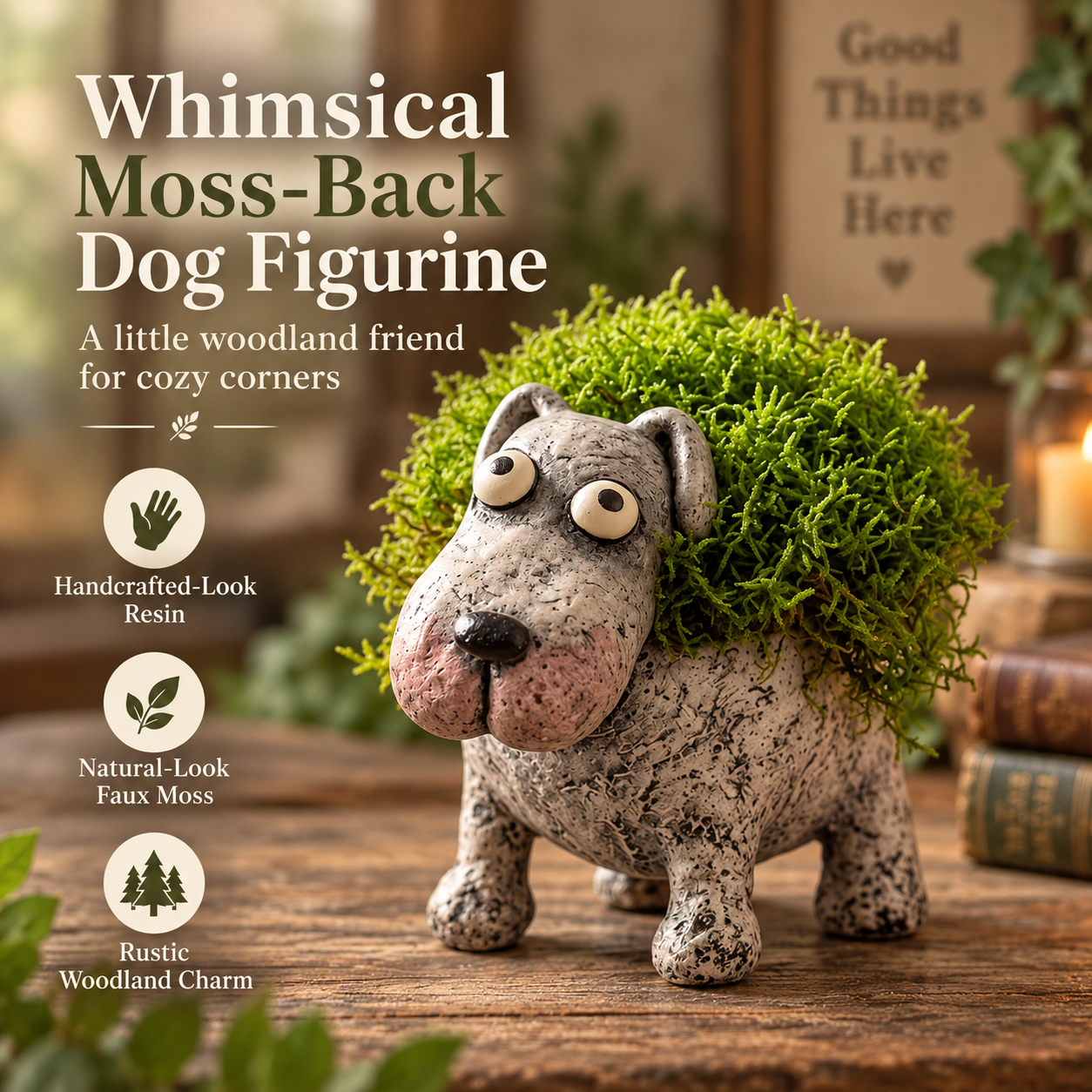 Whimsical Moss-Back Dog Figurine