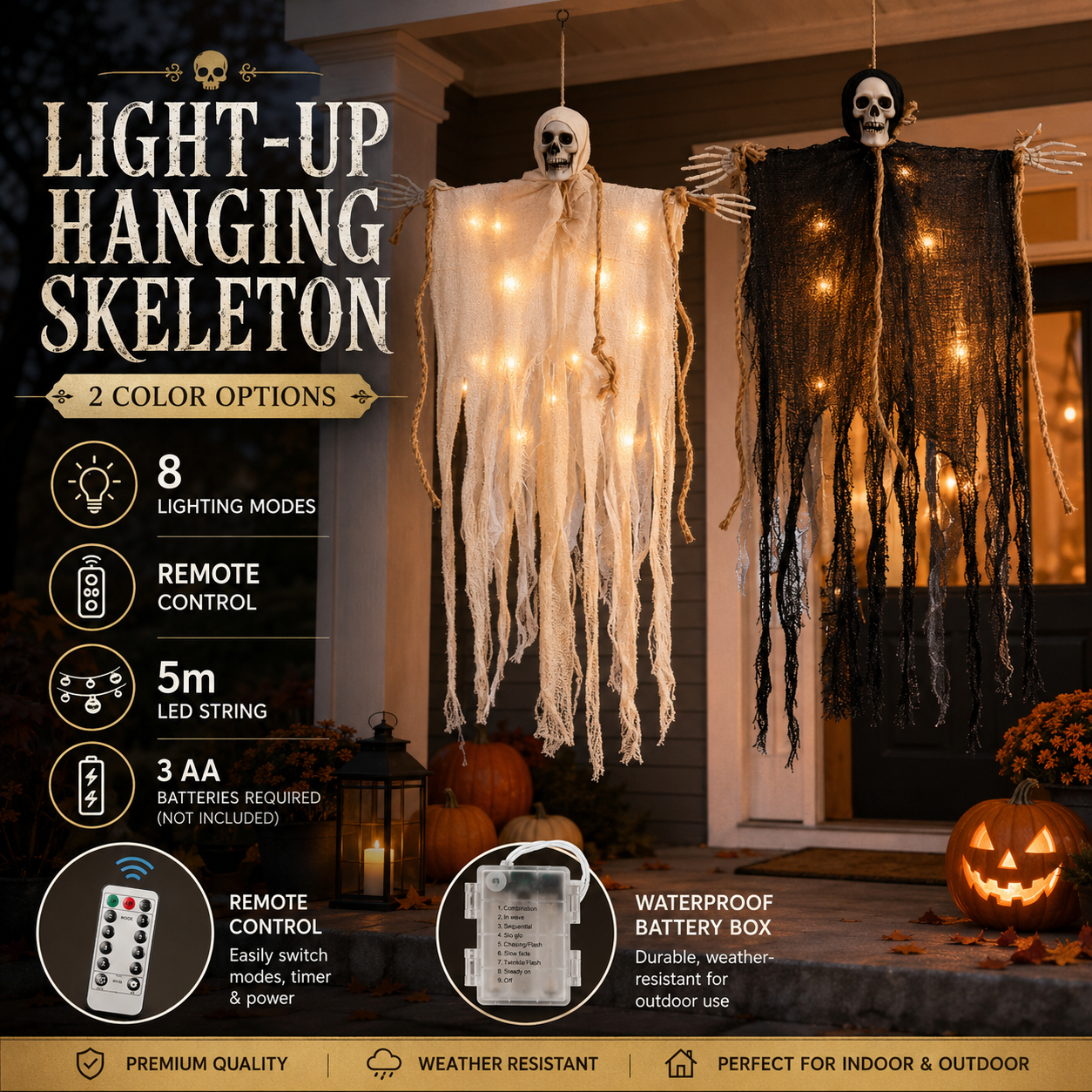 29.5" Light-Up Hanging Skeleton Ghost with Remote