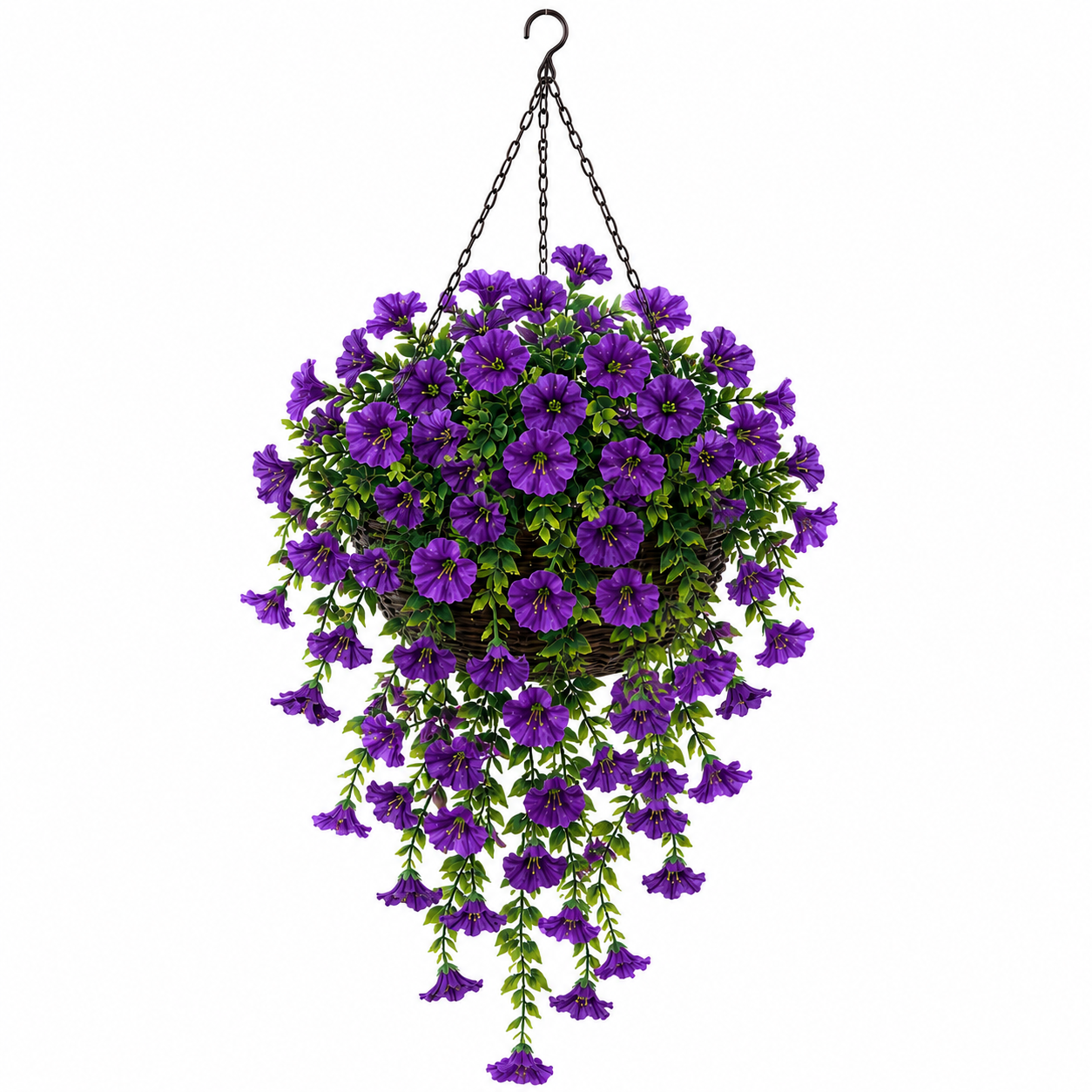 4 Bunch Artificial Hanging Flowers , Faux Petunia Hanging Plants for Outdoor Indoor Decor——Flower basket not included