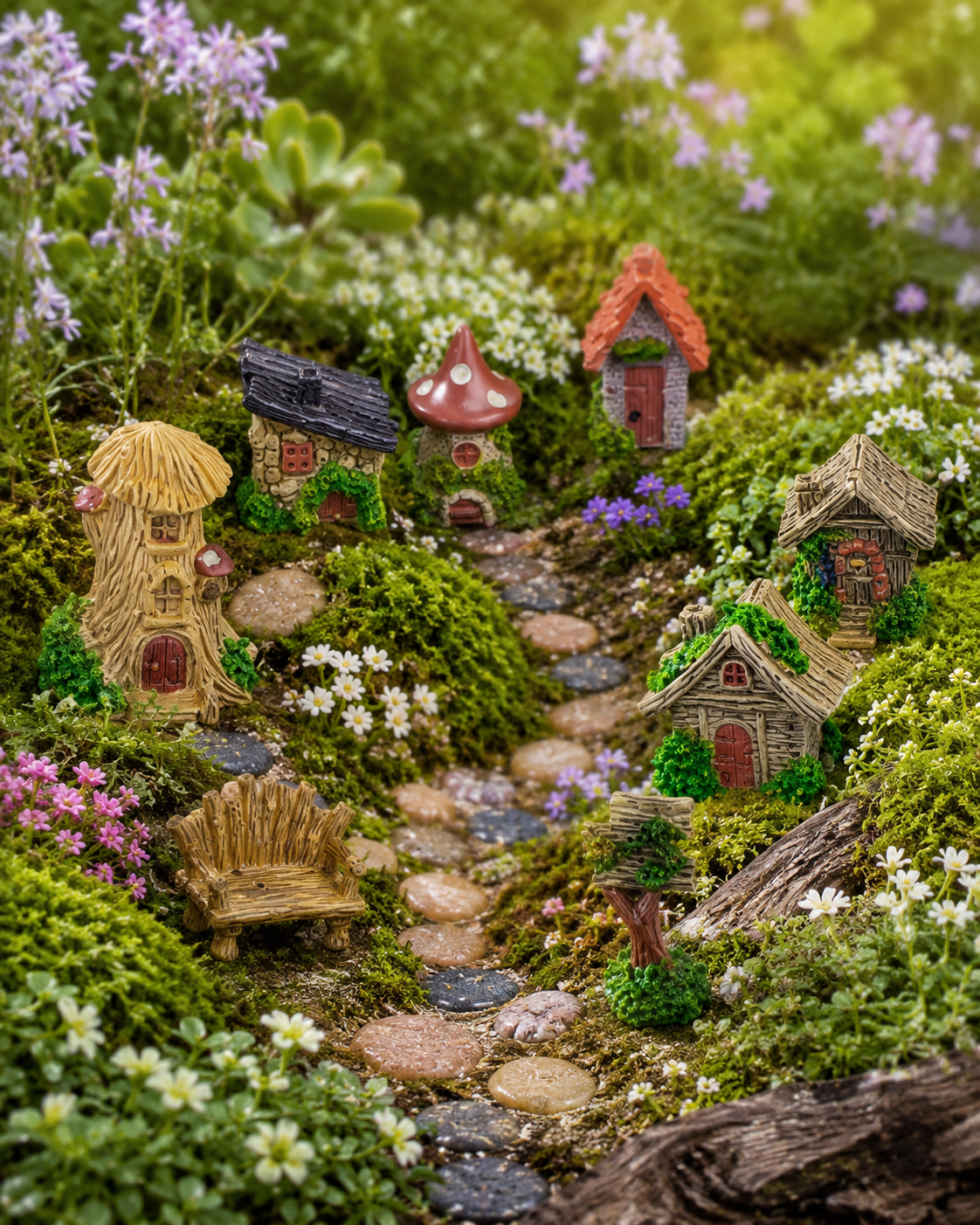 🌿 14-Piece Mini Fairy Garden Kit – Miniature Village Decor for Plant Pots, Terrariums & Backyard Micro Landscapes