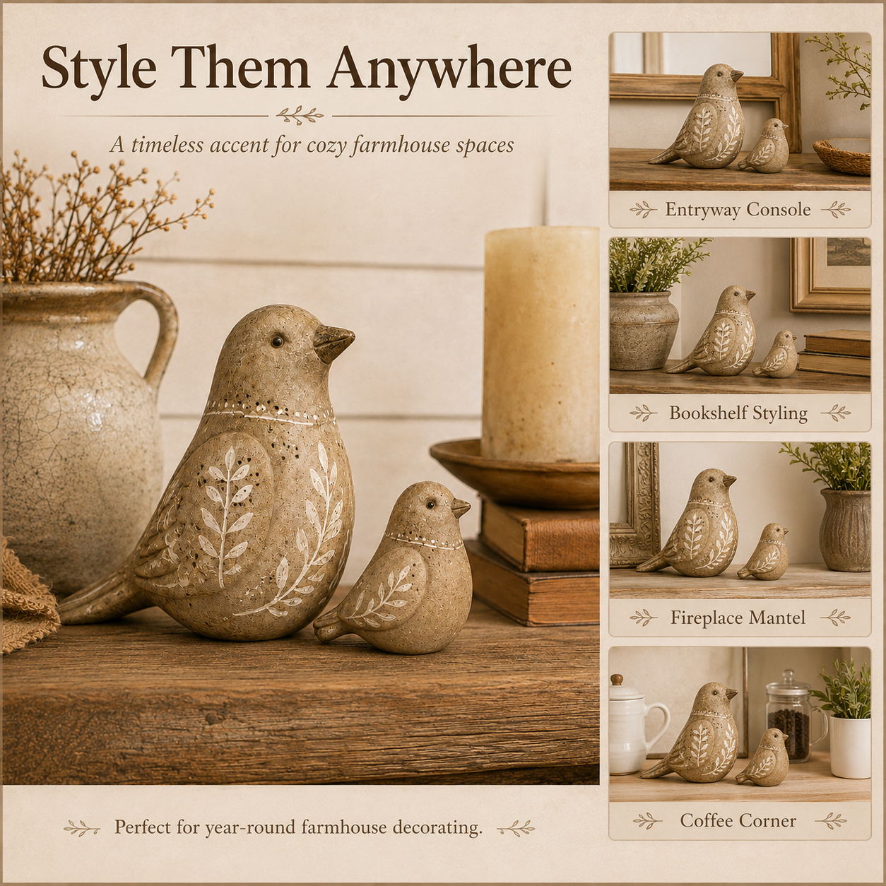 Vintage Primitive Folk Art Bird Duo