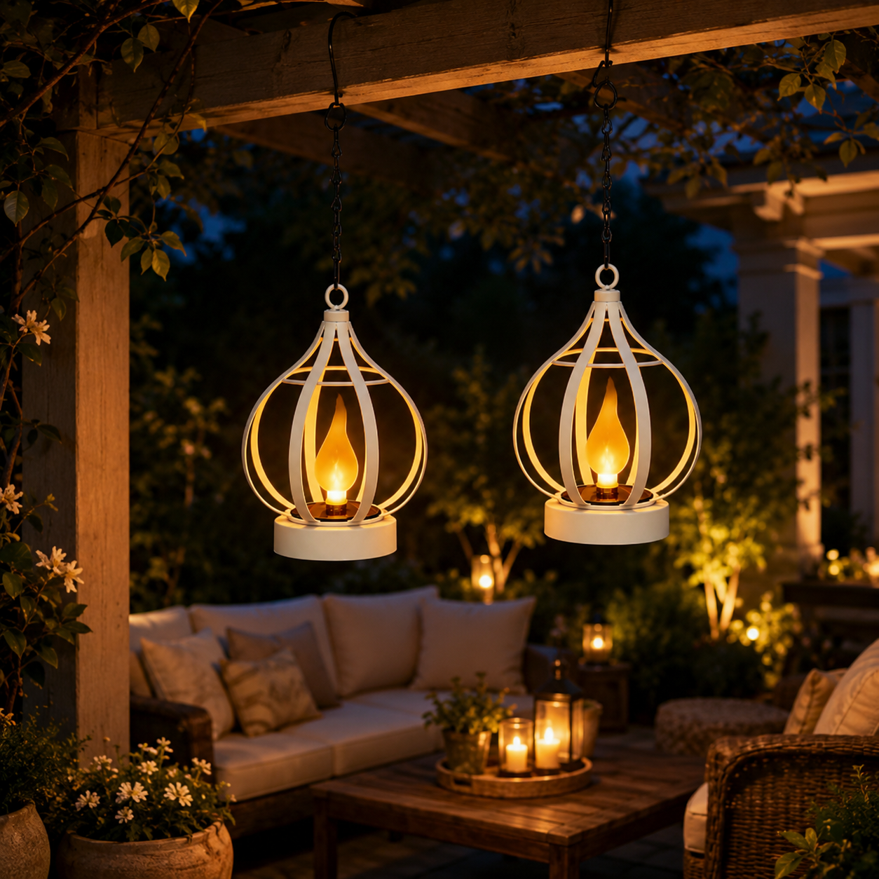 Solar Flickering Flame Metal Lantern IP65 Waterproof Hanging & Tabletop Garden Light