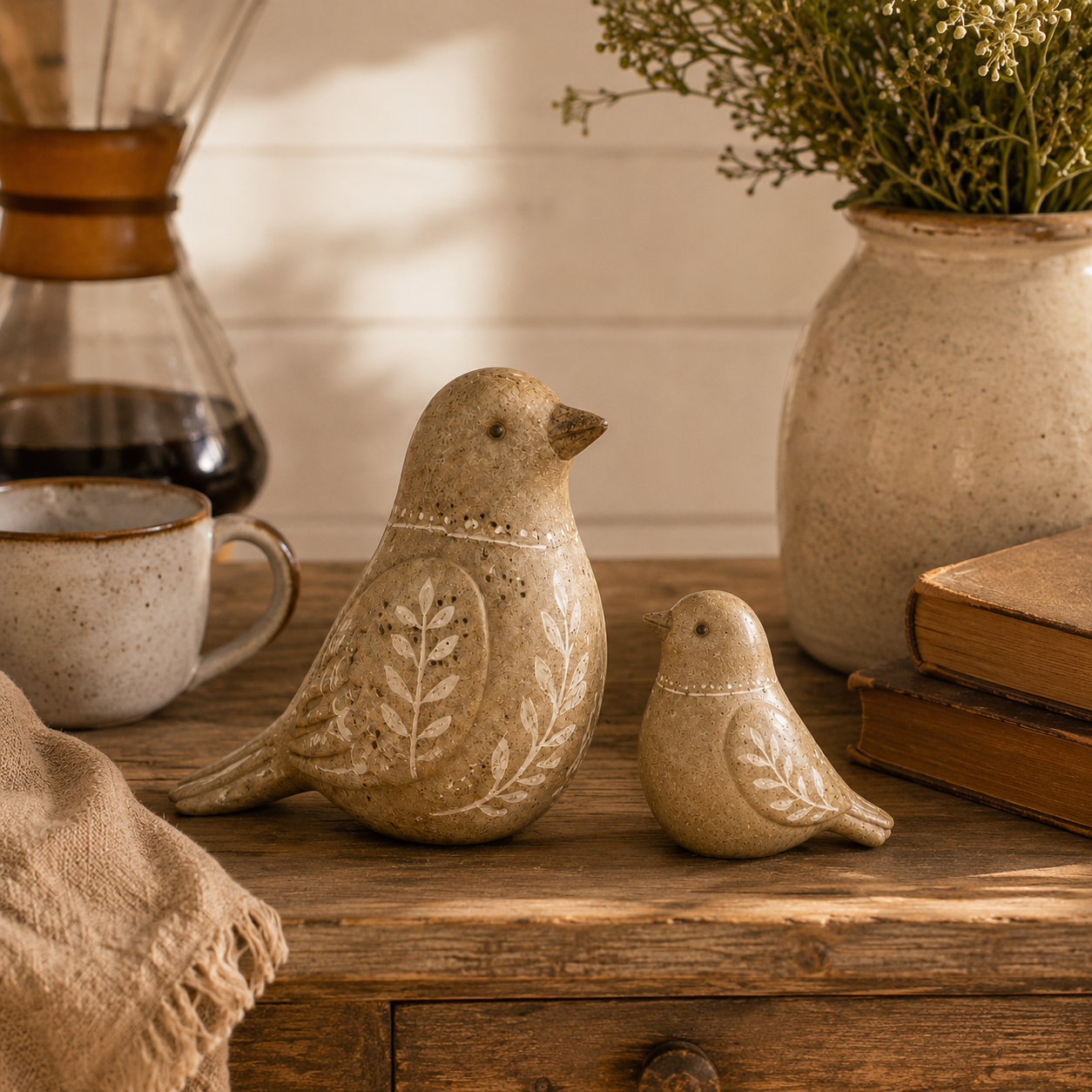 Vintage Primitive Folk Art Bird Duo