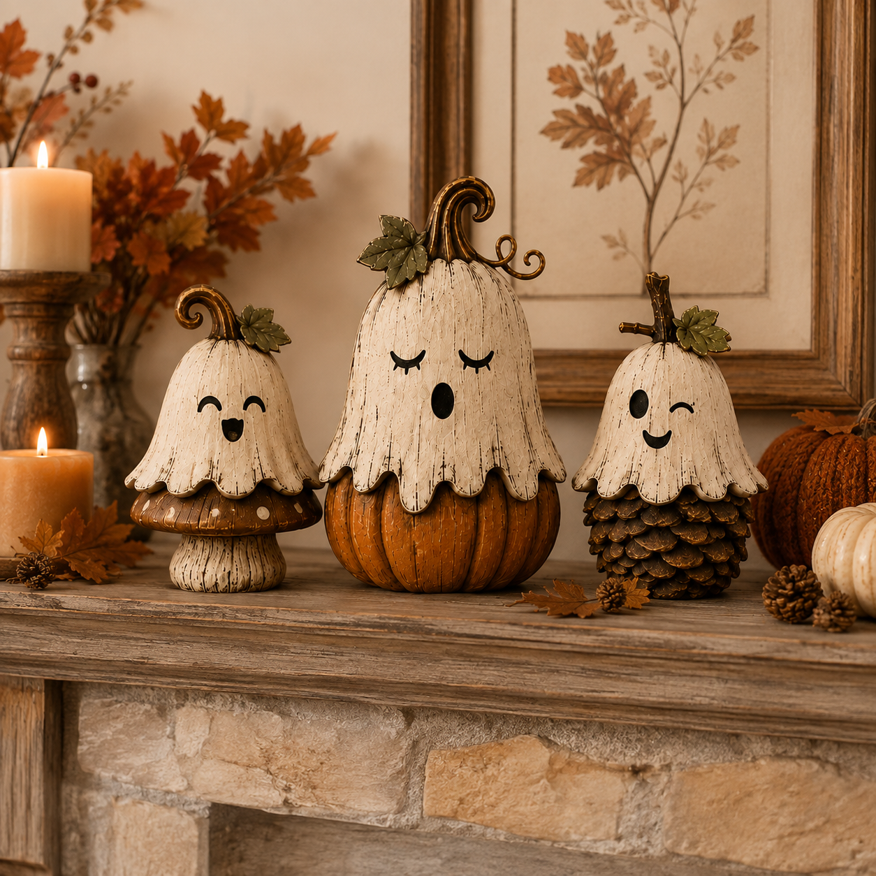 Vintage Ghost Pumpkin Collection - set of 3