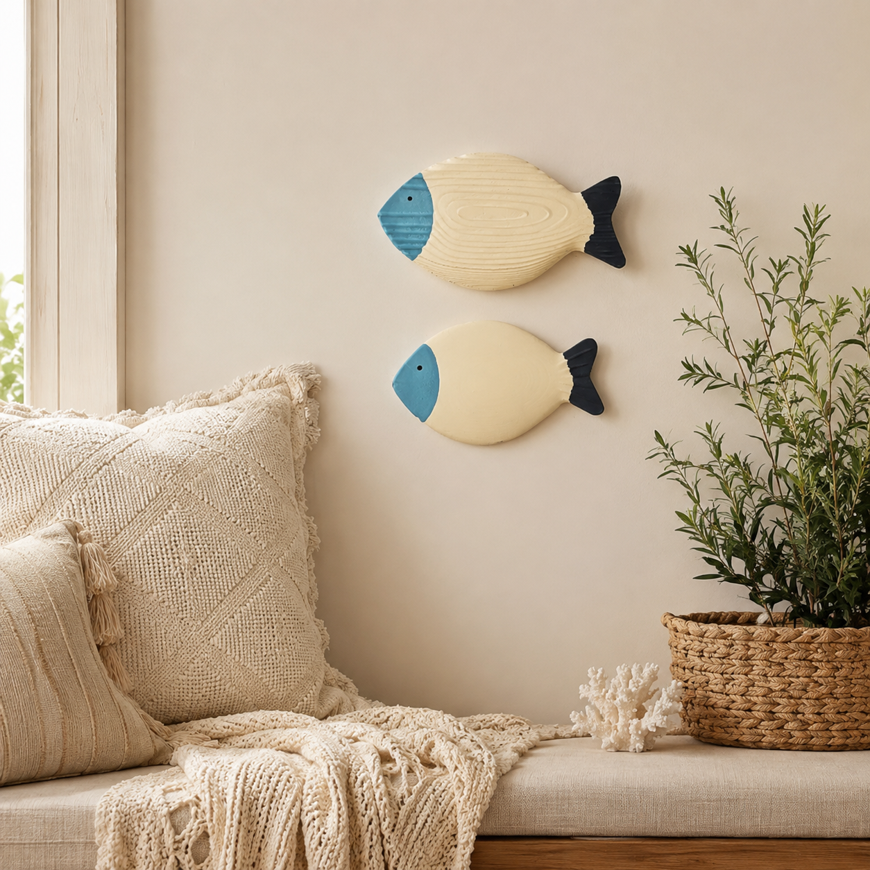 🐟 Coastal Wooden Fish Wall Decor Set