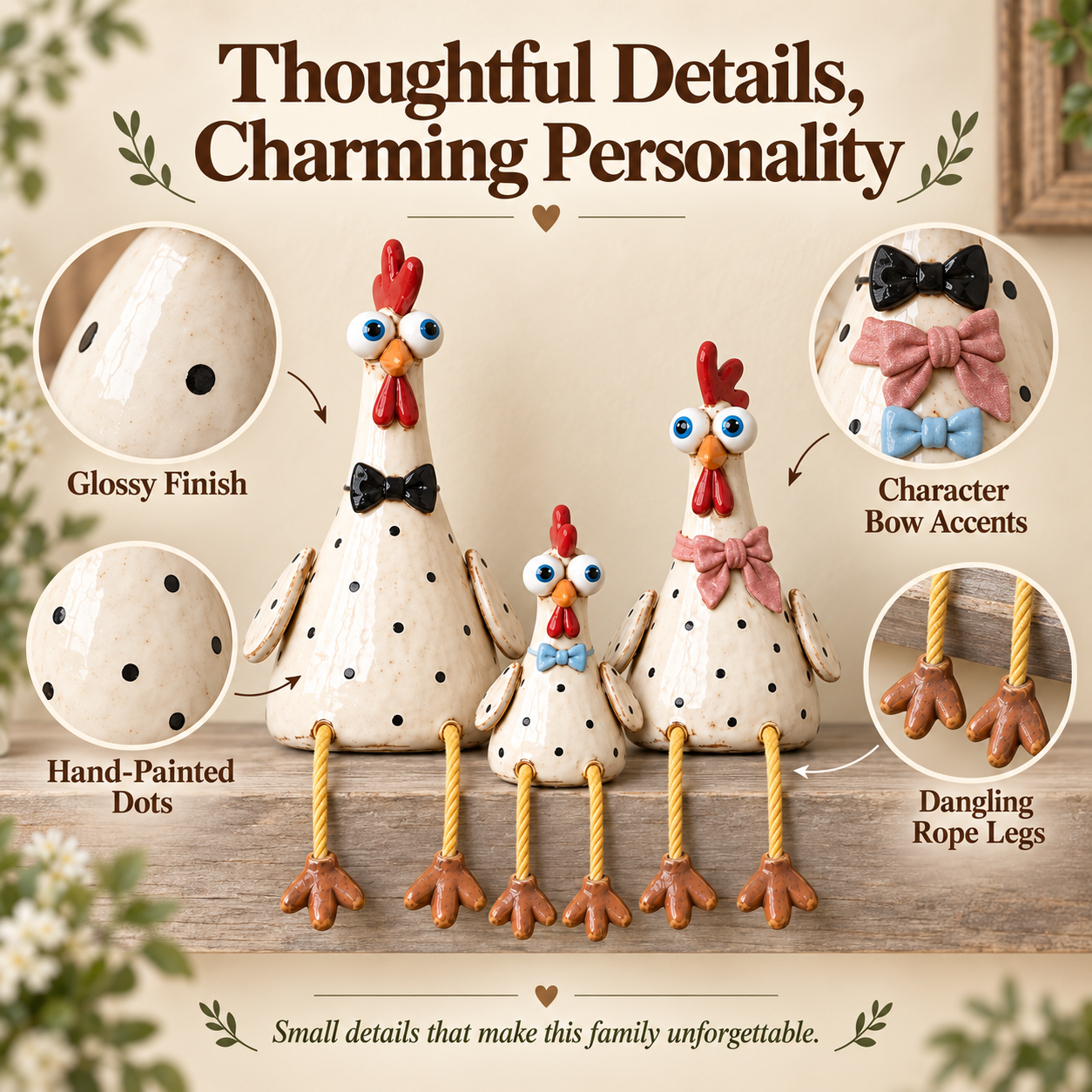 Rustic Chicken Family Figurine Collection - Cute Farmhouse Chicken Decor