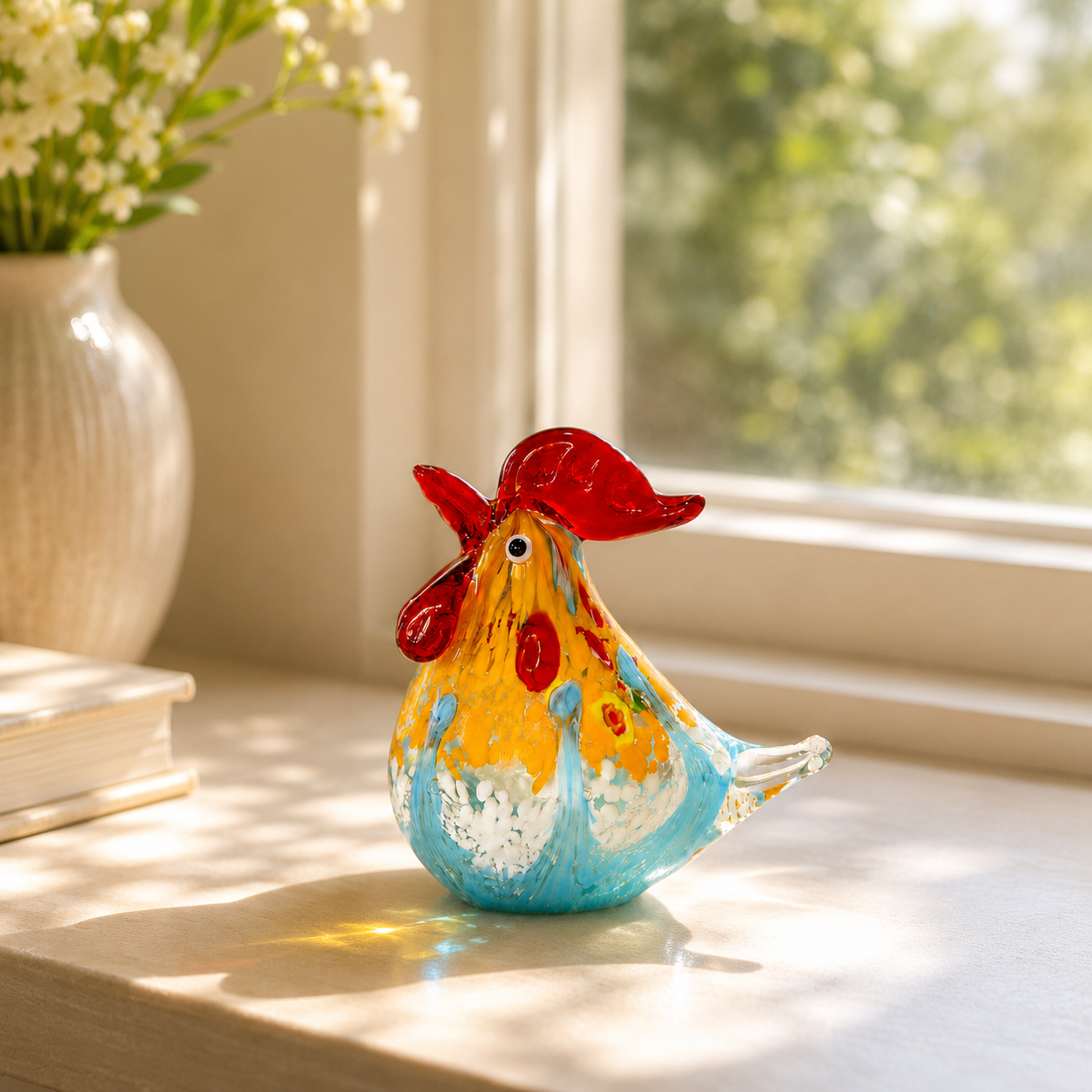 Colorful Art Glass Rooster Figurine with Luxury Gift Box 🐓✨