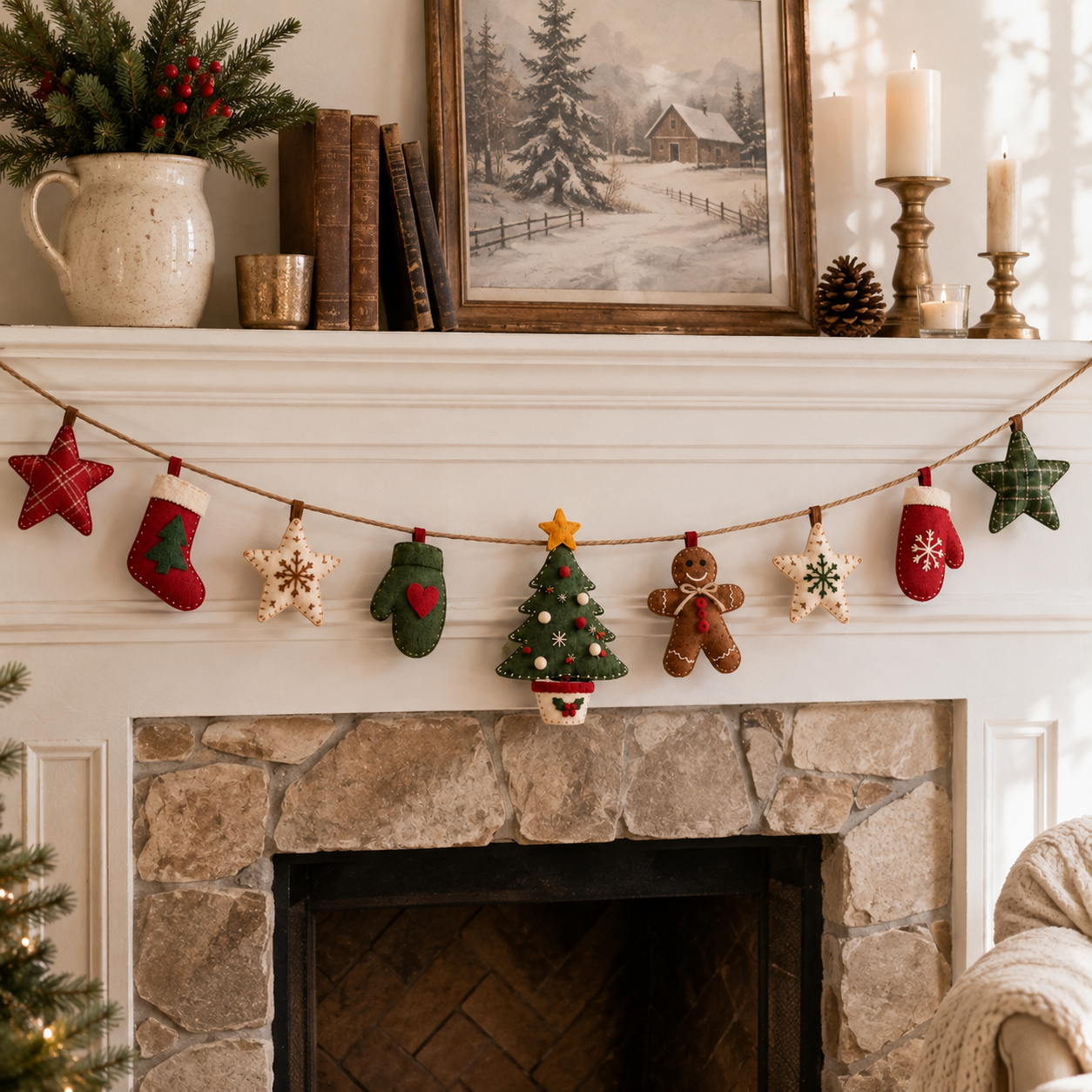 78.7 in Vintage Christmas Fabric Hanging Banner