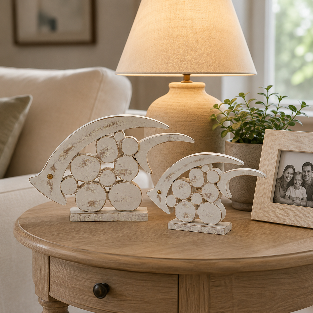 🐟 Coastal Pebble Fish Wooden Decor Set – 2 Pieces