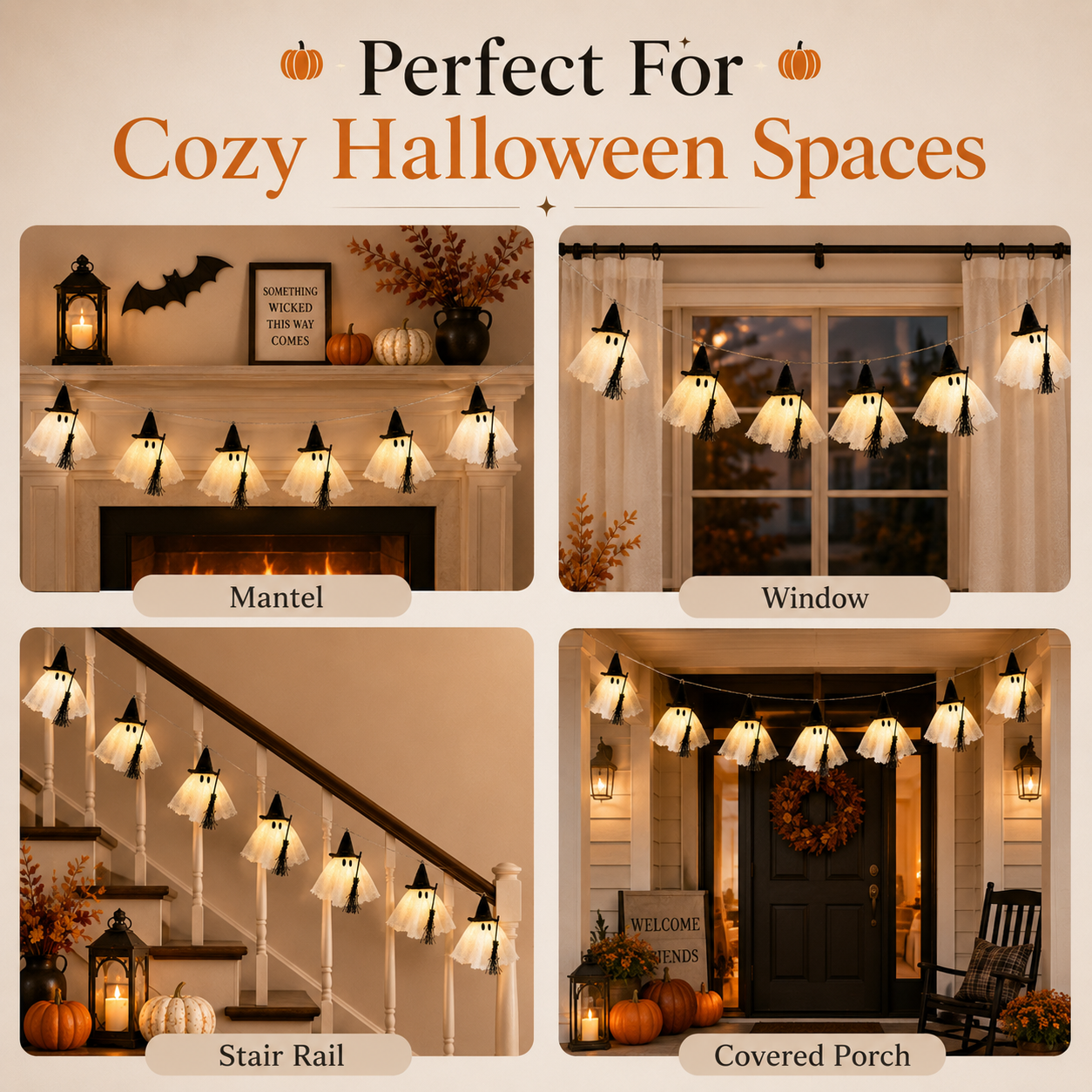 6-Ft Light-Up Witch Ghost Garland with Remote 👻✨