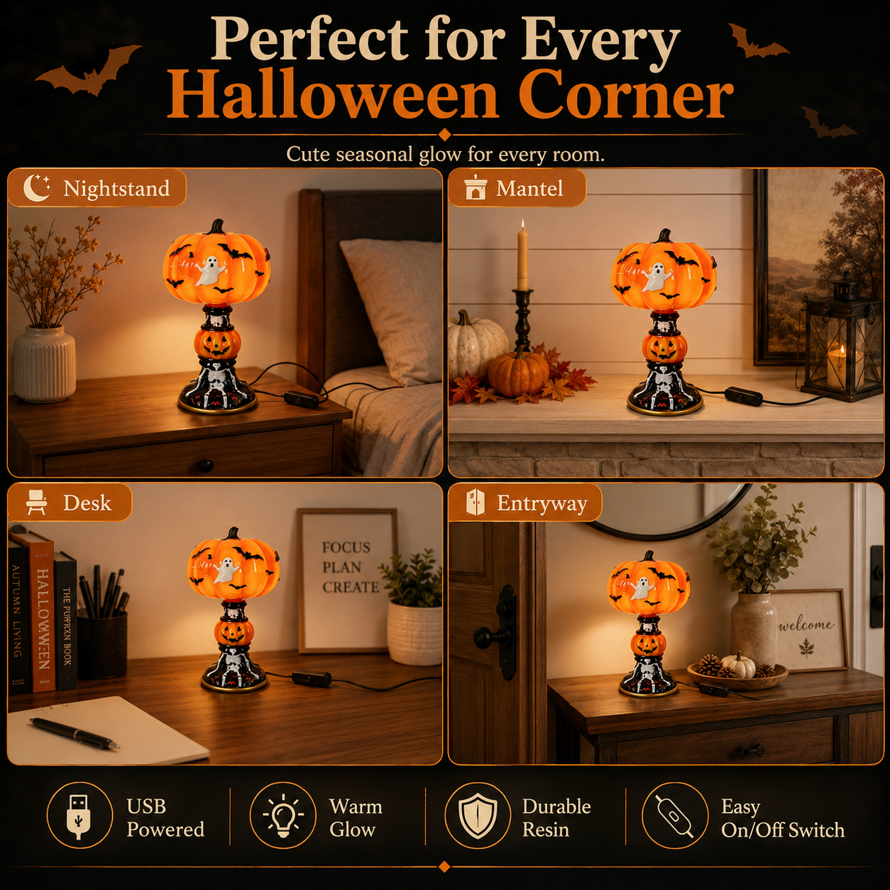 🎃 Light-Up Halloween Pumpkin Ghost Table Lamp