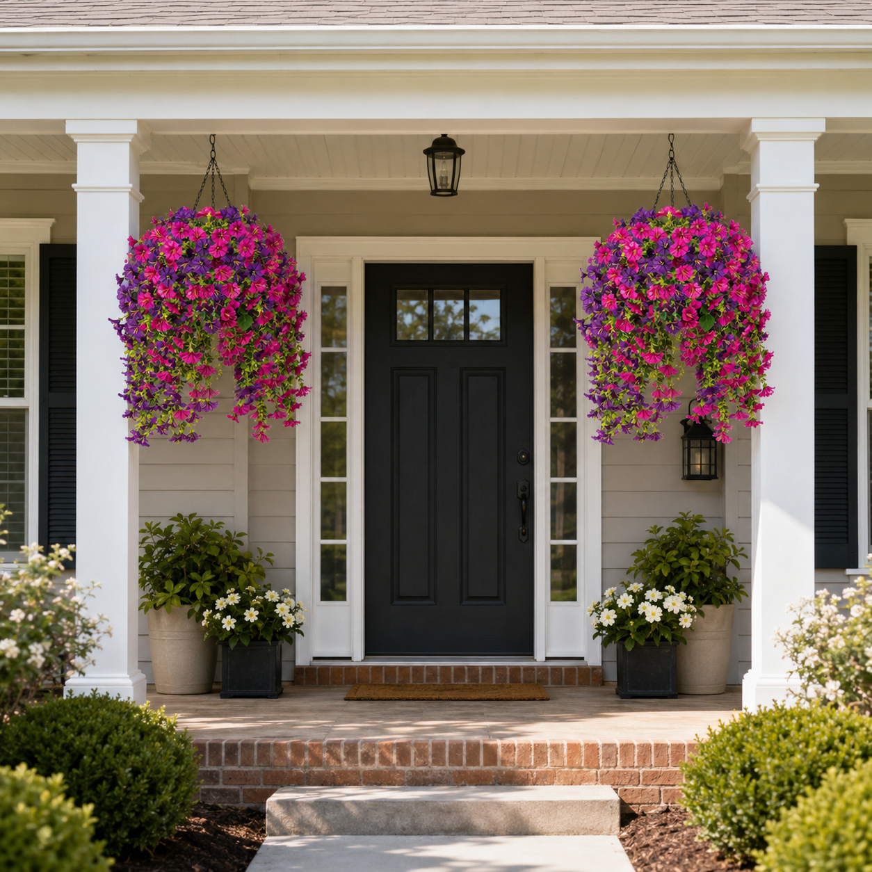 4 Bunch Artificial Hanging Flowers , Faux Petunia Hanging Plants for Outdoor Indoor Decor——Flower basket not included