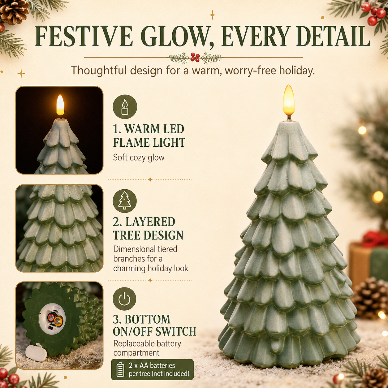 Cozy Glow LED Christmas Tree Decor – 2-Piece Set 🎄✨