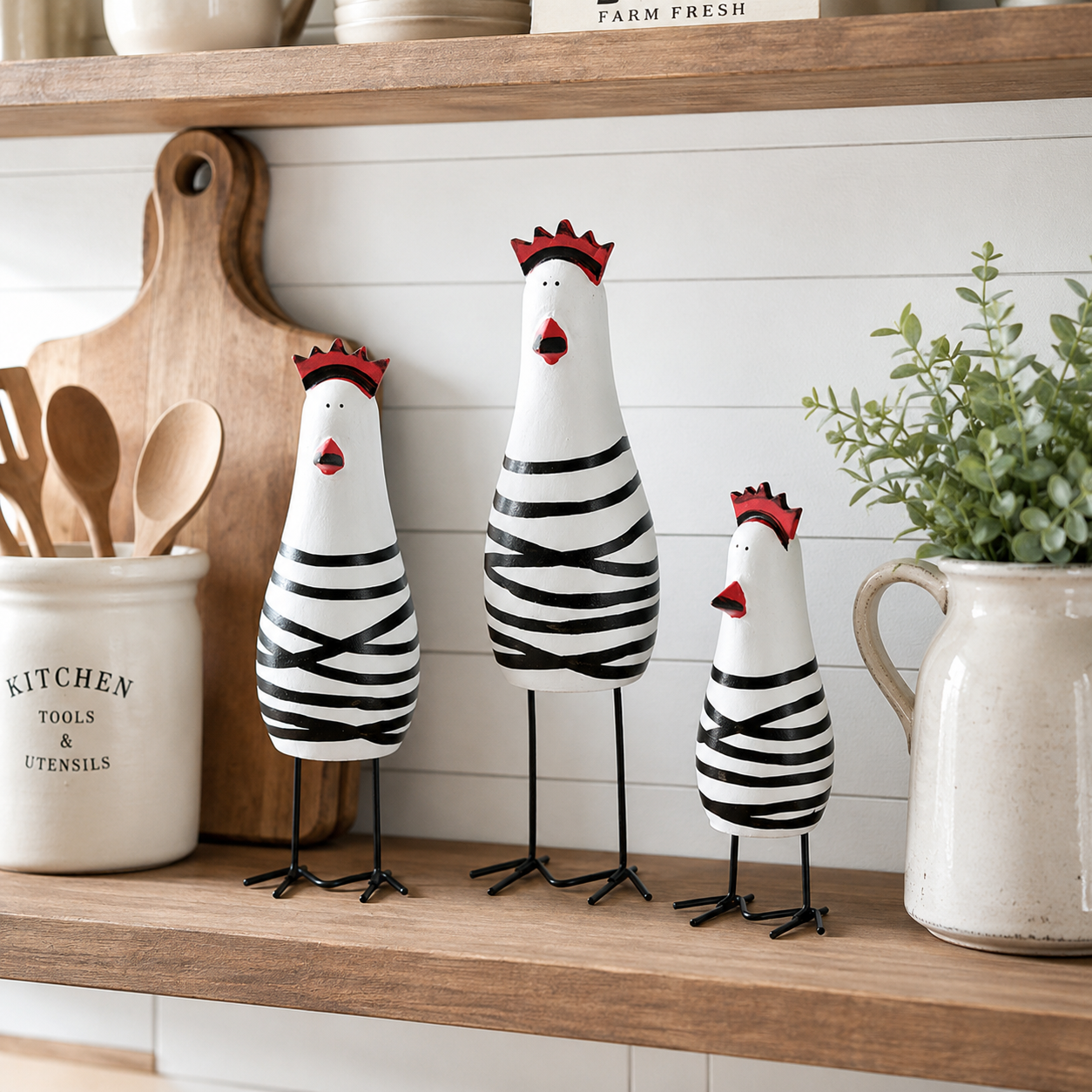 Whimsical Hand-Painted Wooden Chicken Figurines – Set of 3 🐓