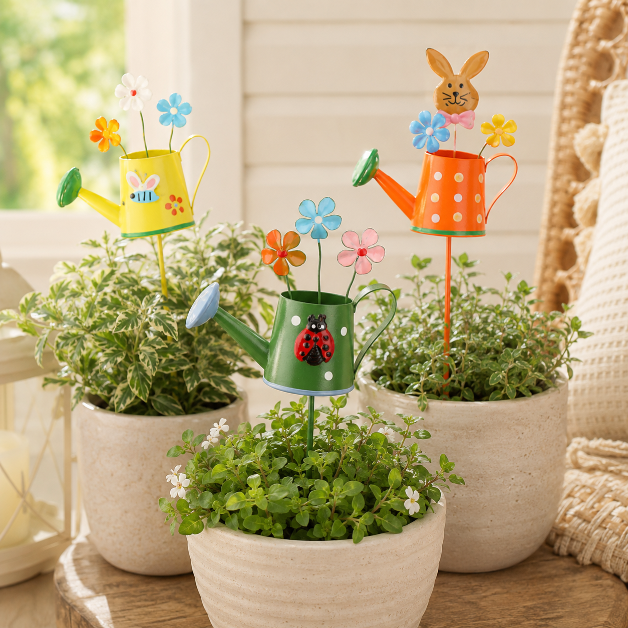 🌼 6-Piece Whimsical Watering Can Plant Stakes