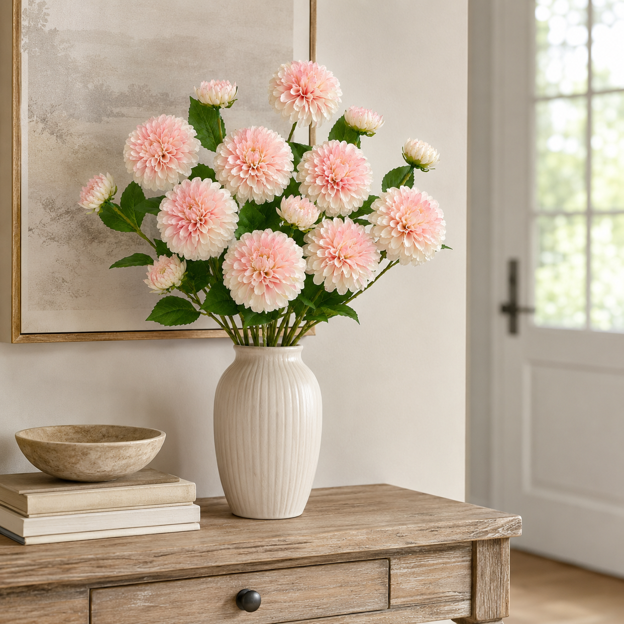 29.9 in Lifelike Dahlia Artificial Flower Bouquet – 5 Stems, 15 Blooms