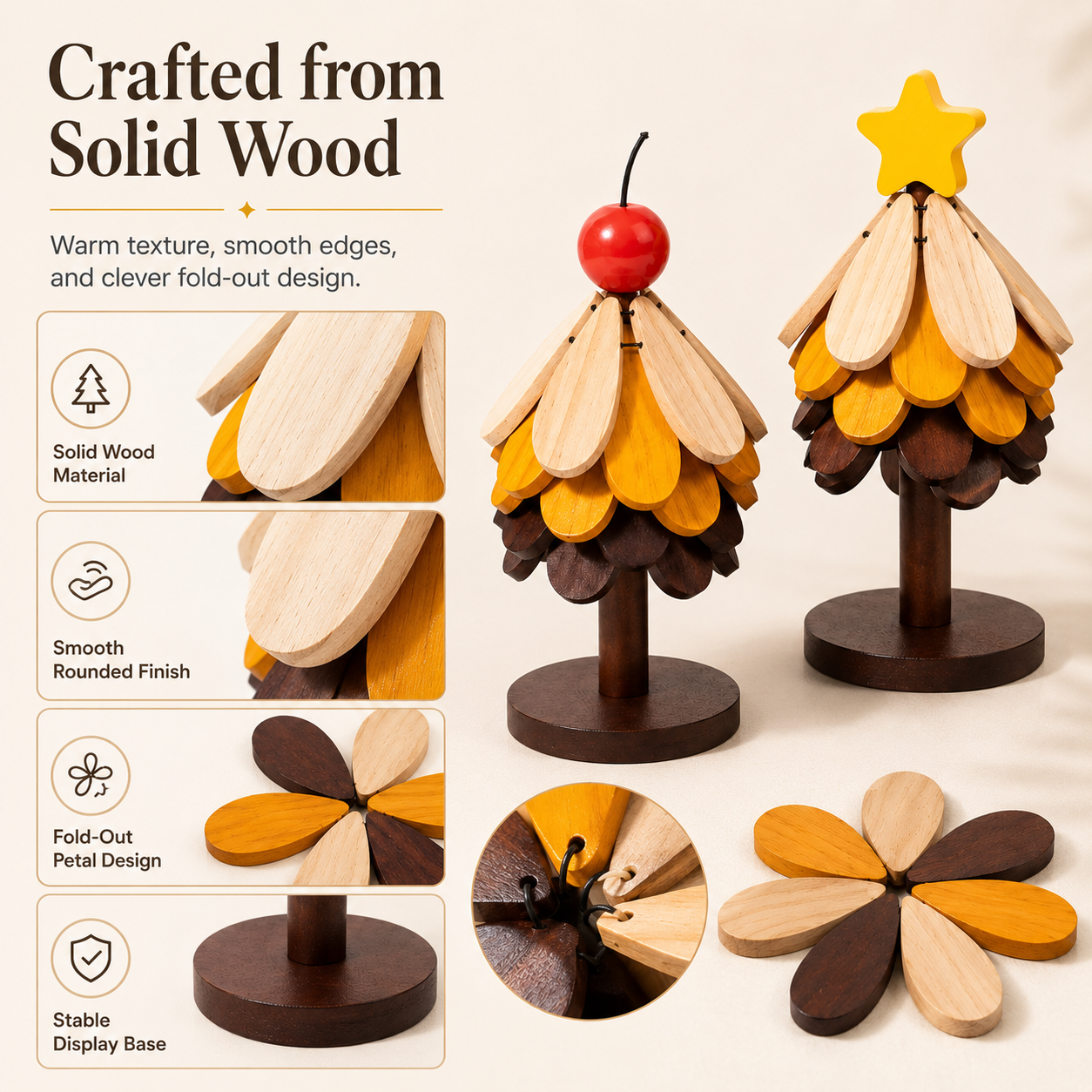 2-in-1 Wooden Trivet Tree Set – 5 Fold-Out Heat Pads 🌳