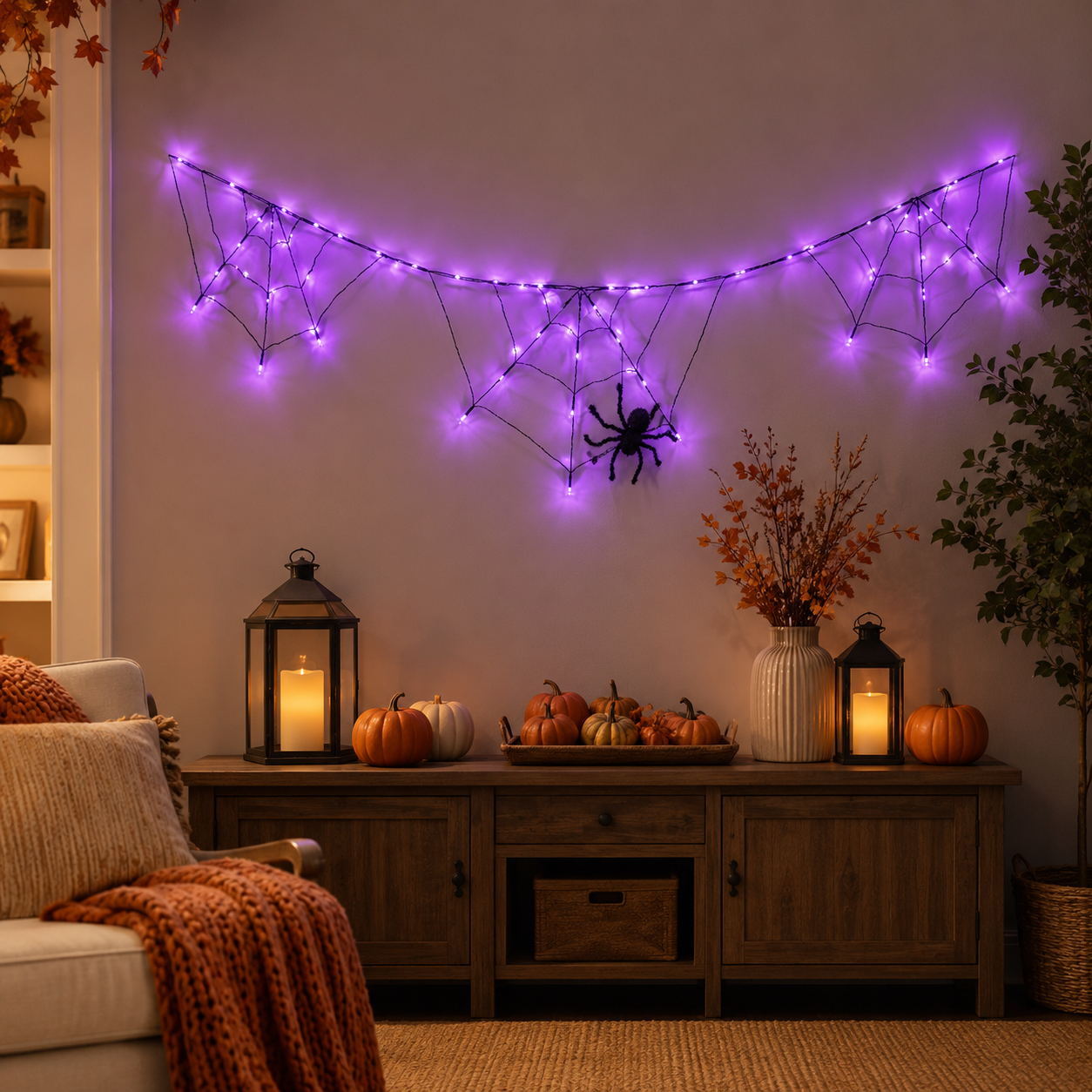 70.9" Wide Battery-Powered Spider Web Lights
