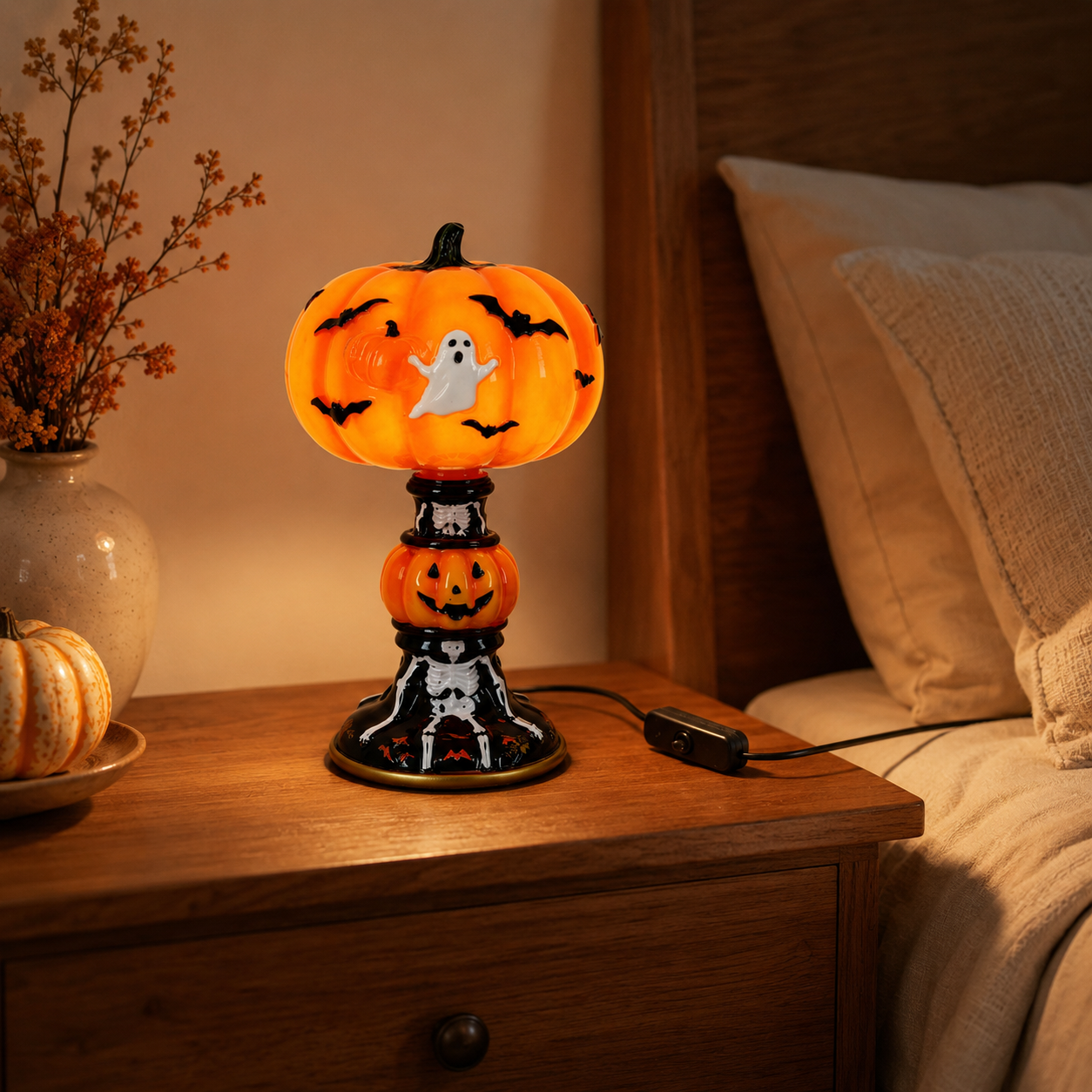 🎃 Light-Up Halloween Pumpkin Ghost Table Lamp