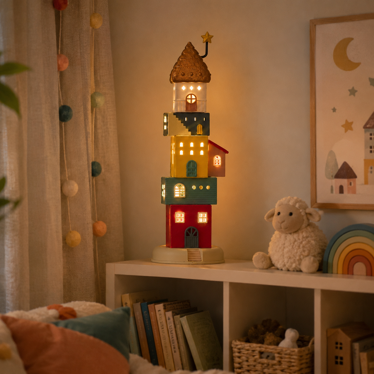 🏠 Whimsical Rotating Light-Up House Tower