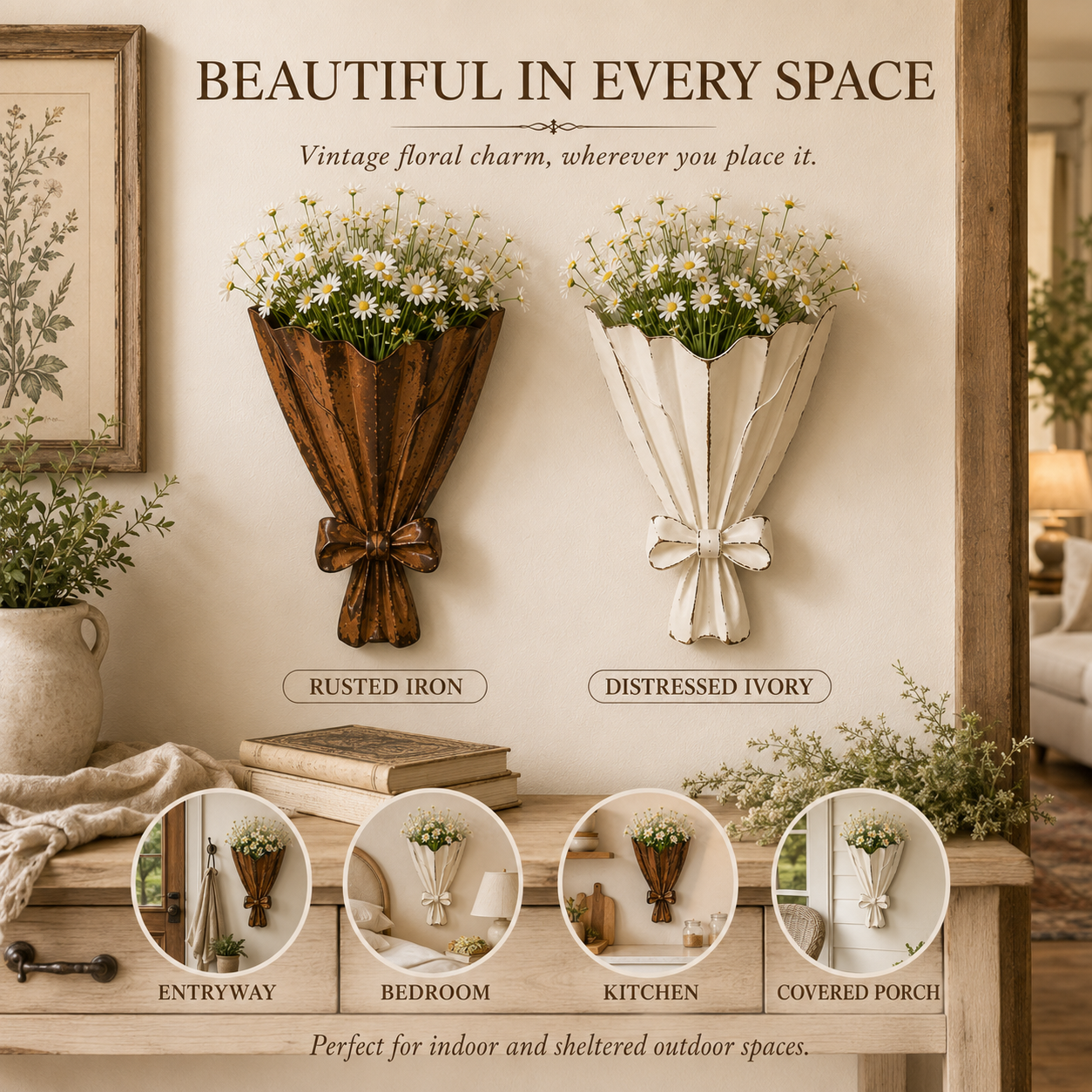 Vintage Bouquet Metal Wall Planter 🌼