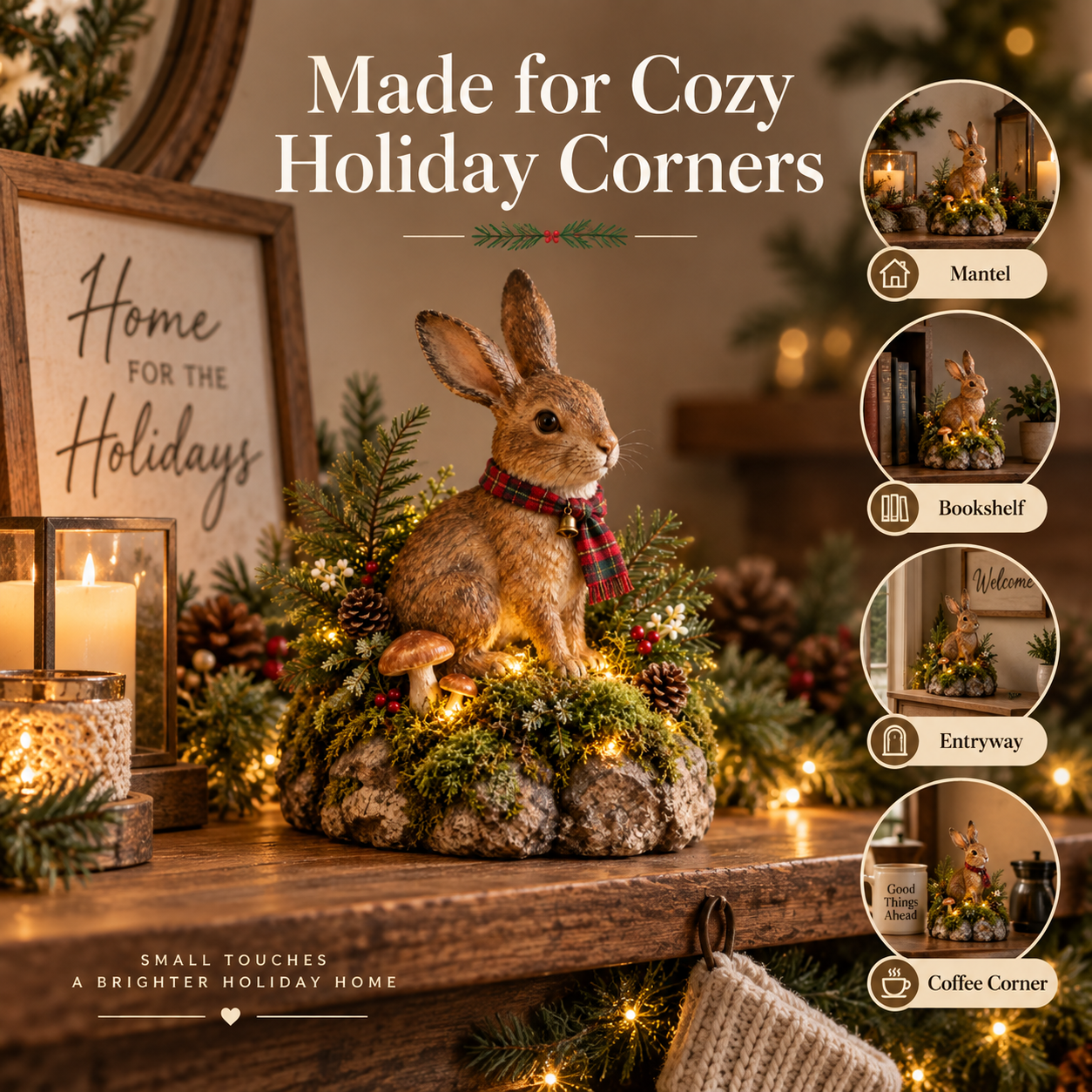 Lighted Woodland Christmas Rabbit Figurine