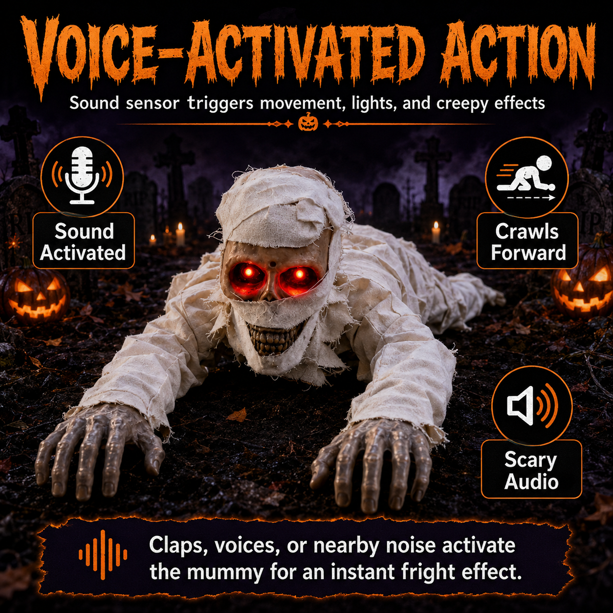Voice-Controlled Crawling Mummy Halloween Decoration