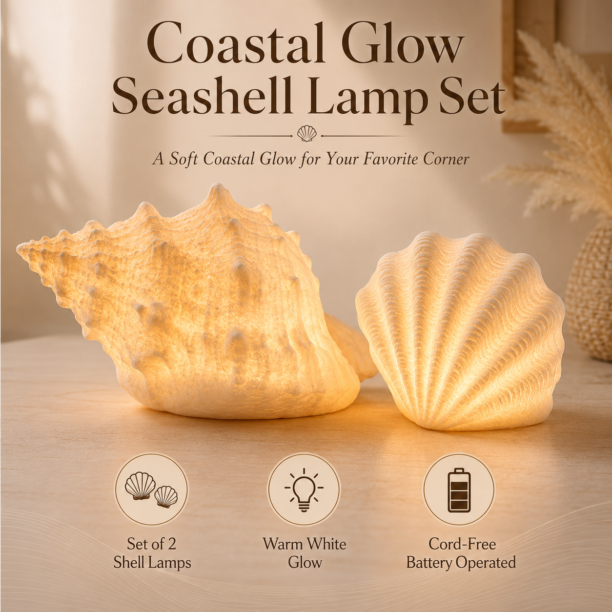 Coastal Glow Seashell Lamp Set