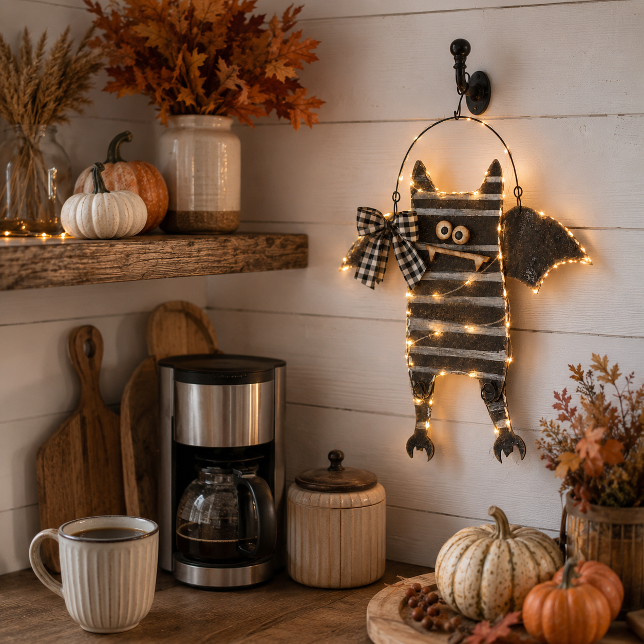 Lighted Rustic Bat Hanging Decor with Remote Control