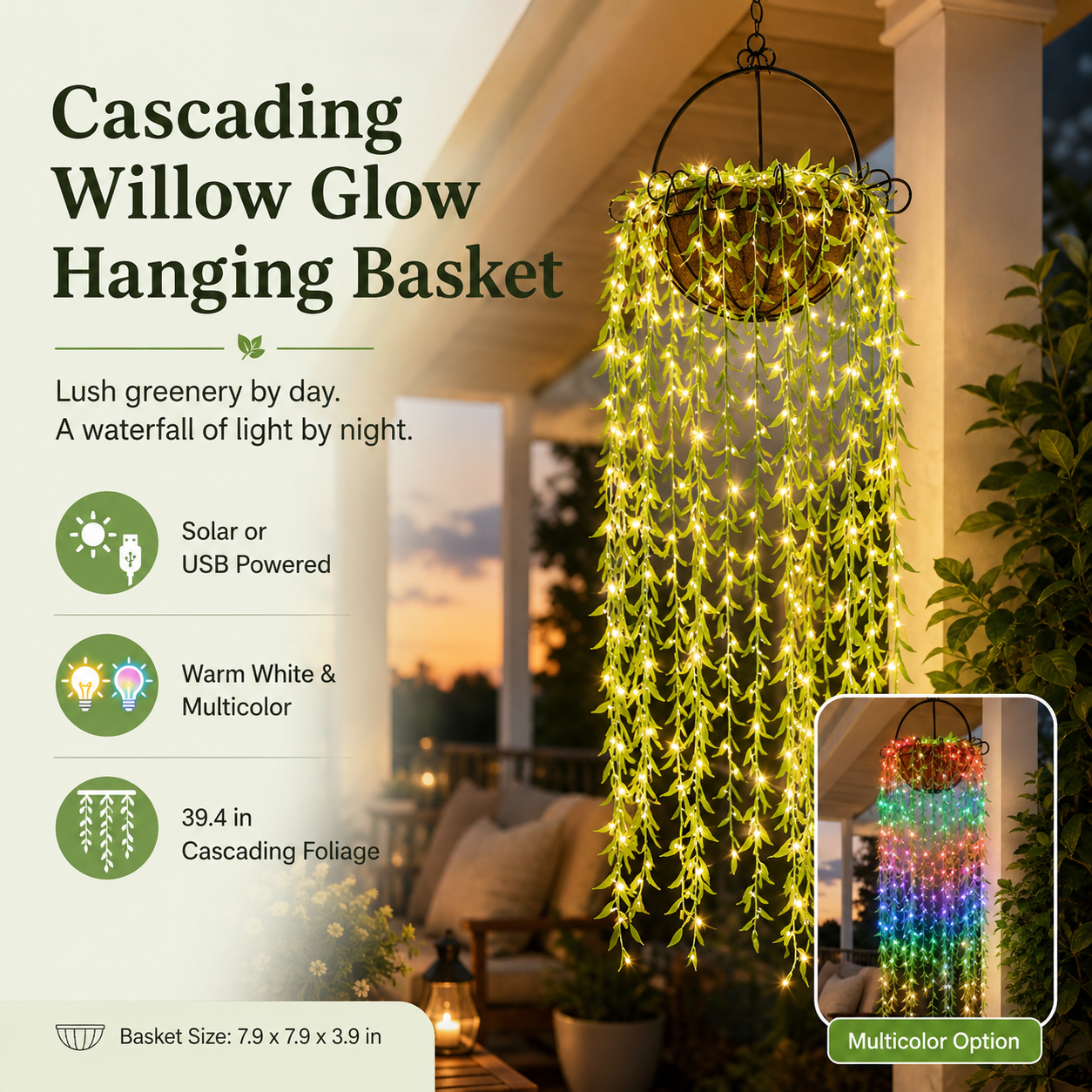 Cascading Willow Glow Hanging Basket