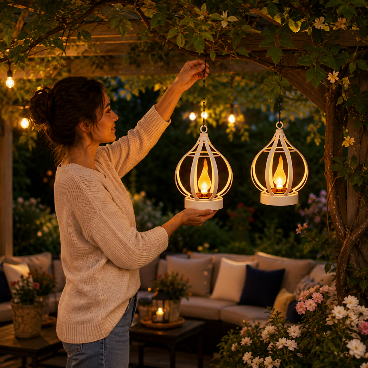 Solar Flickering Flame Metal Lantern IP65 Waterproof Hanging & Tabletop Garden Light