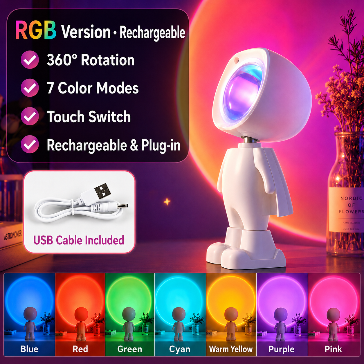Astronaut Sunset Lamp – Cozy Mood Projection Light